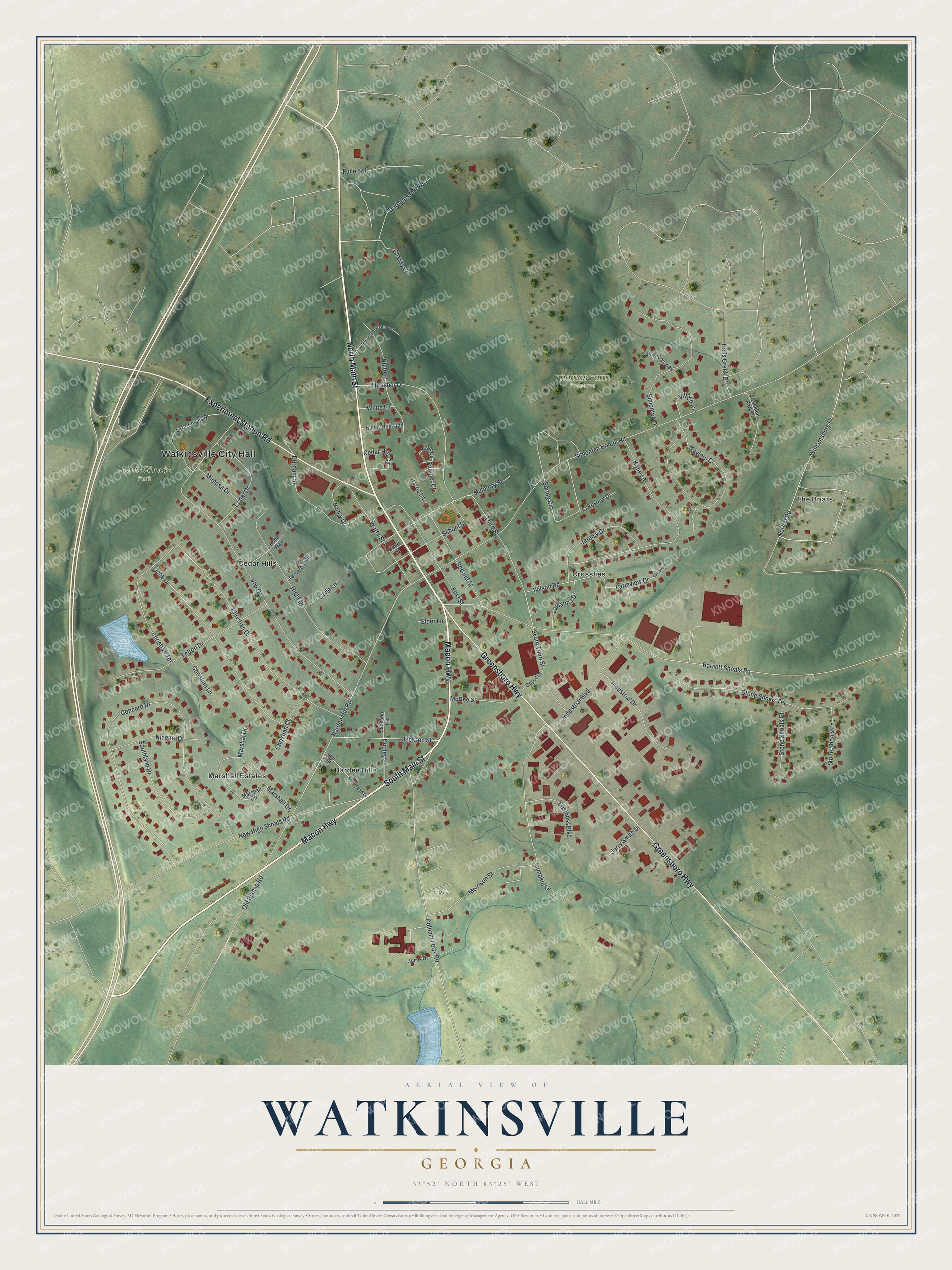 Watermarked full-map preview of Watkinsville, Georgia