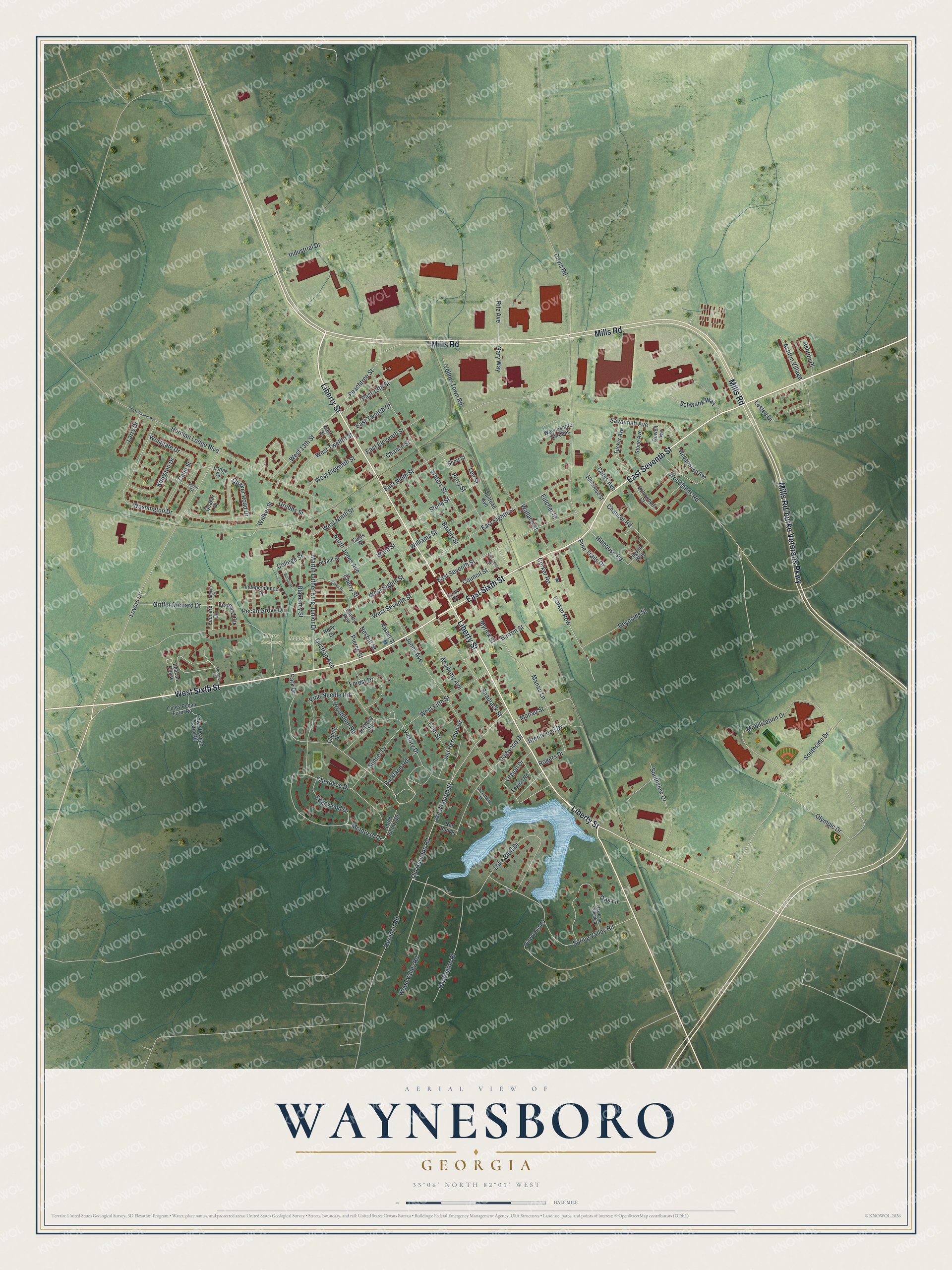 Watermarked full-map preview of Waynesboro, Georgia