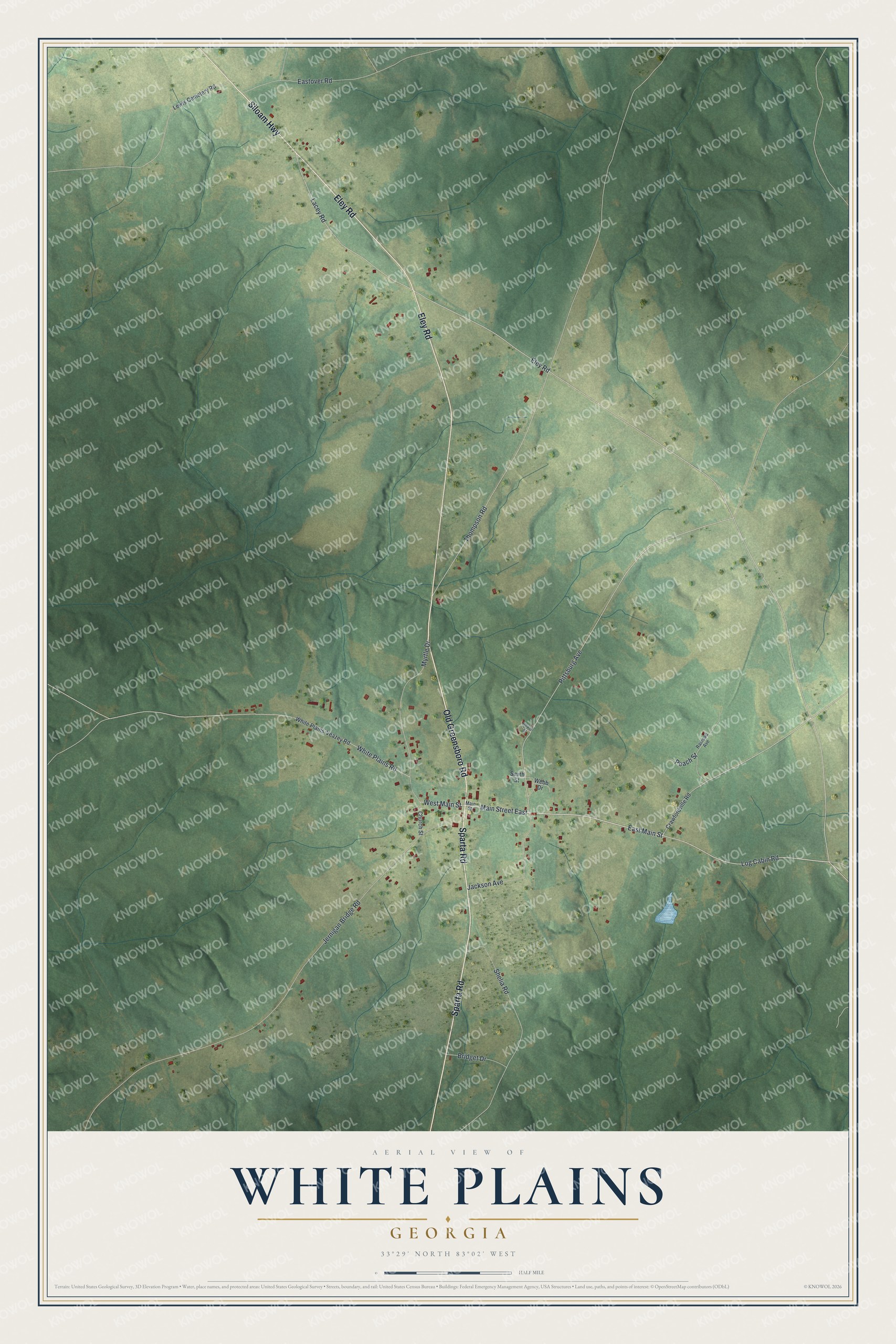 Watermarked full-map preview of White Plains, Georgia
