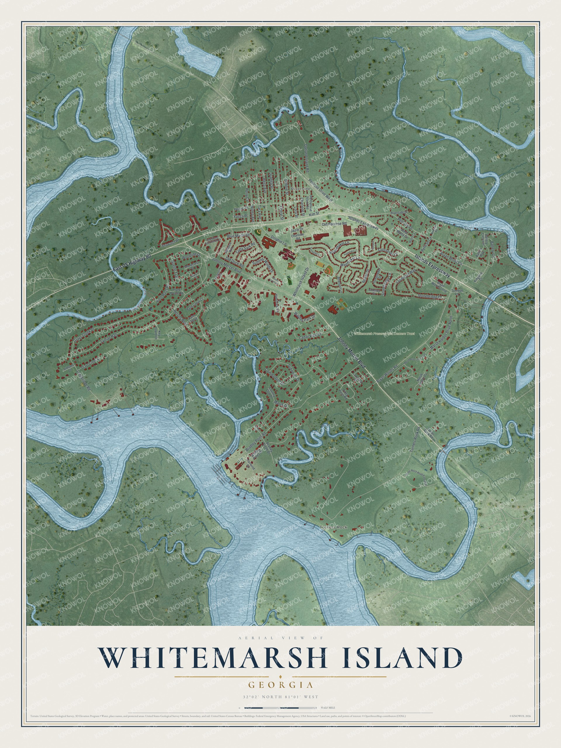 Watermarked full-map preview of Whitemarsh Island, Georgia