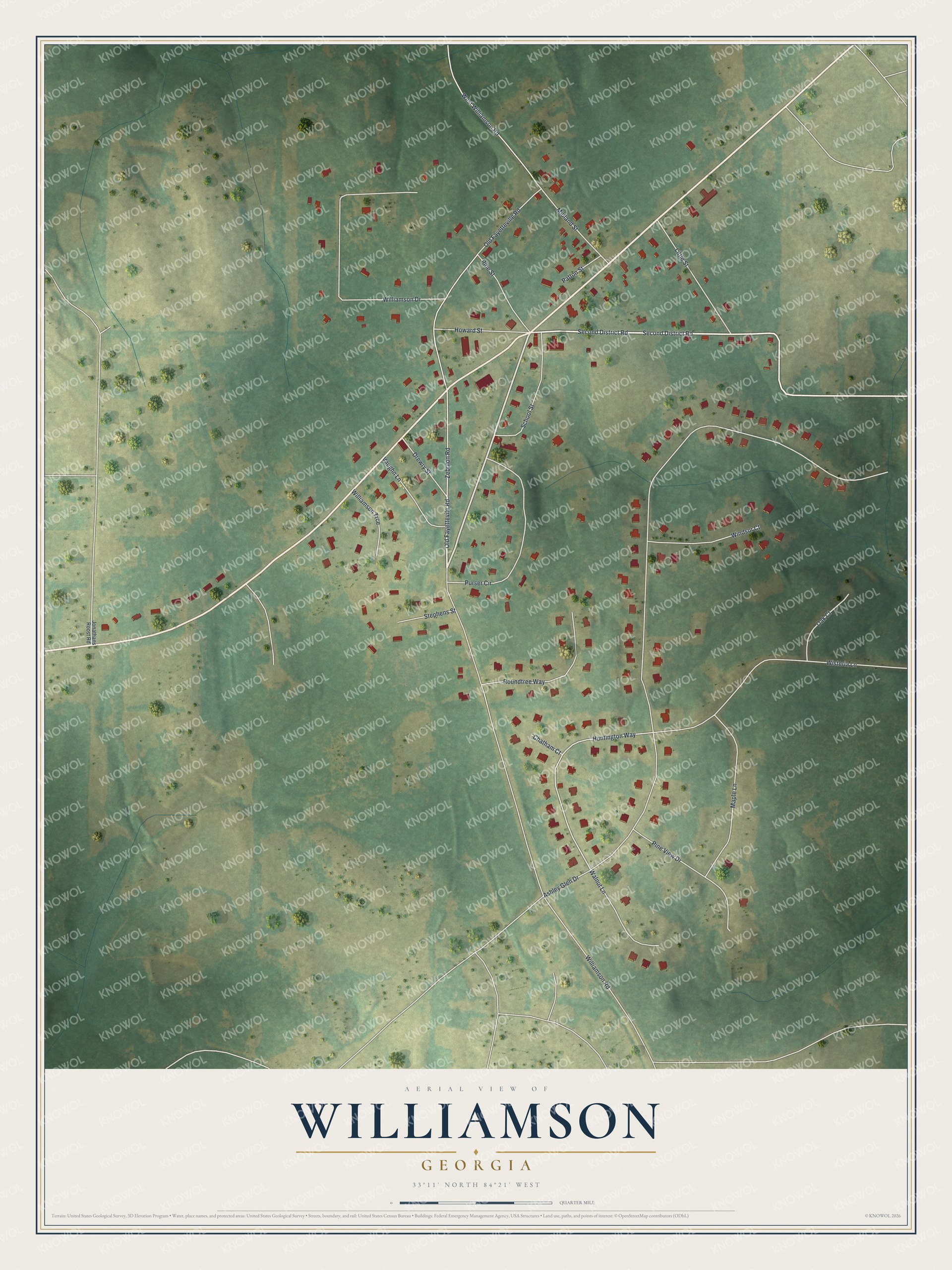 Watermarked full-map preview of Williamson, Georgia
