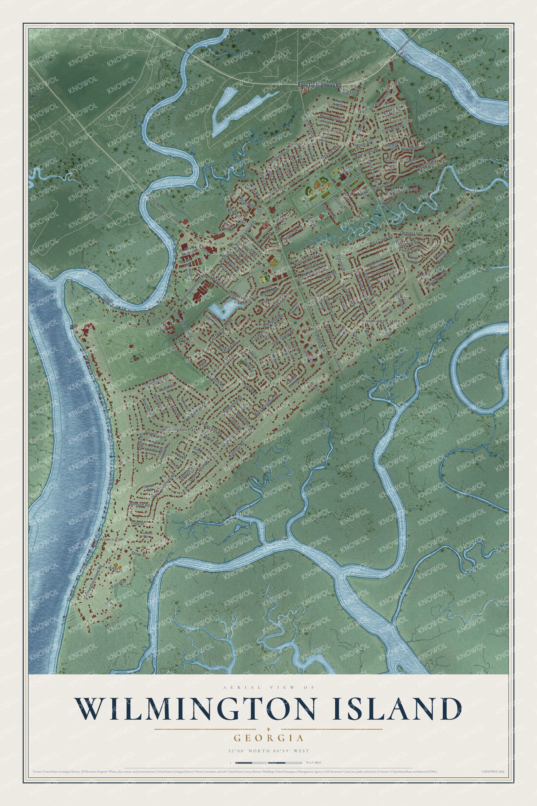 Watermarked full-map preview of Wilmington Island, Georgia