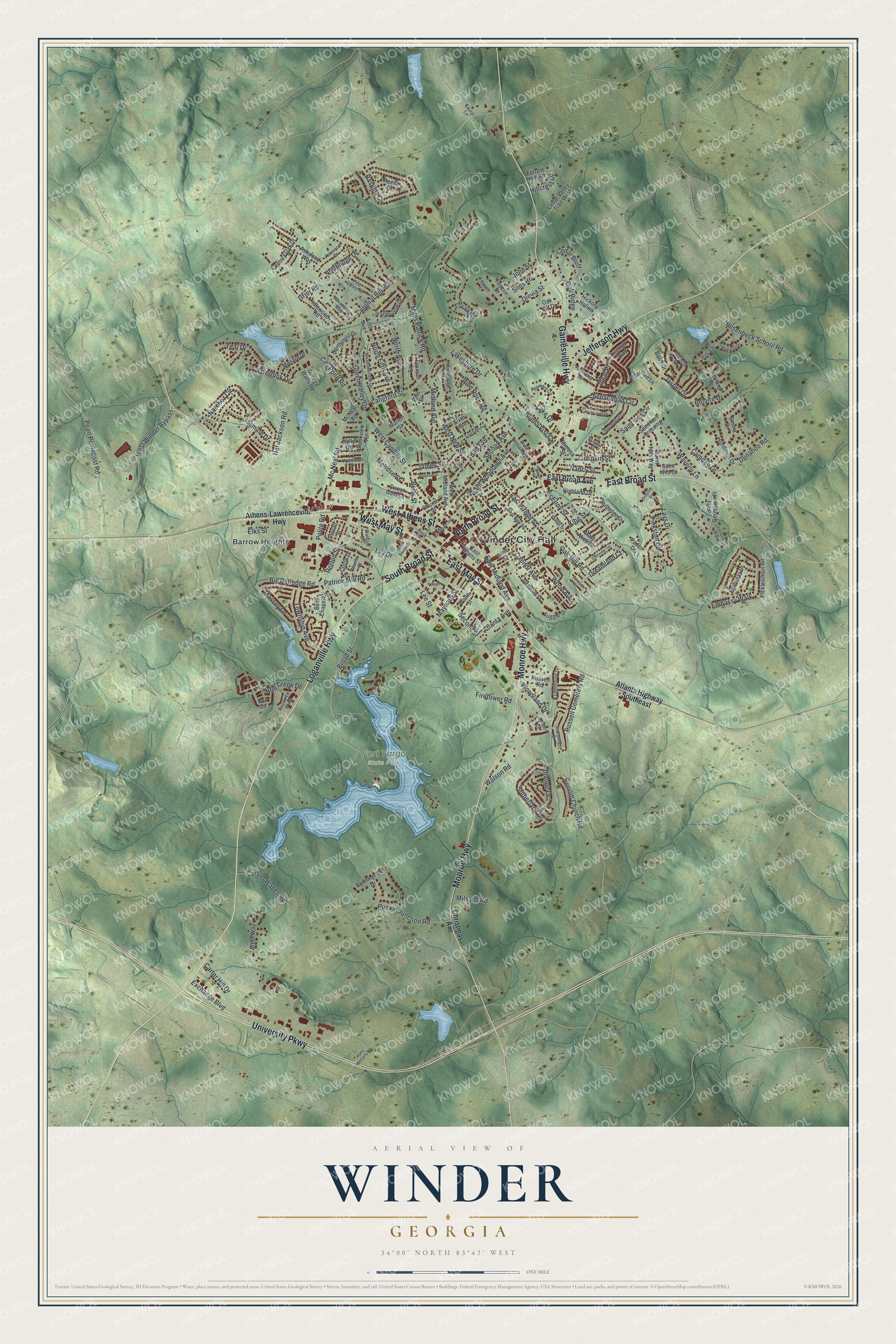 Watermarked full-map preview of Winder, Georgia