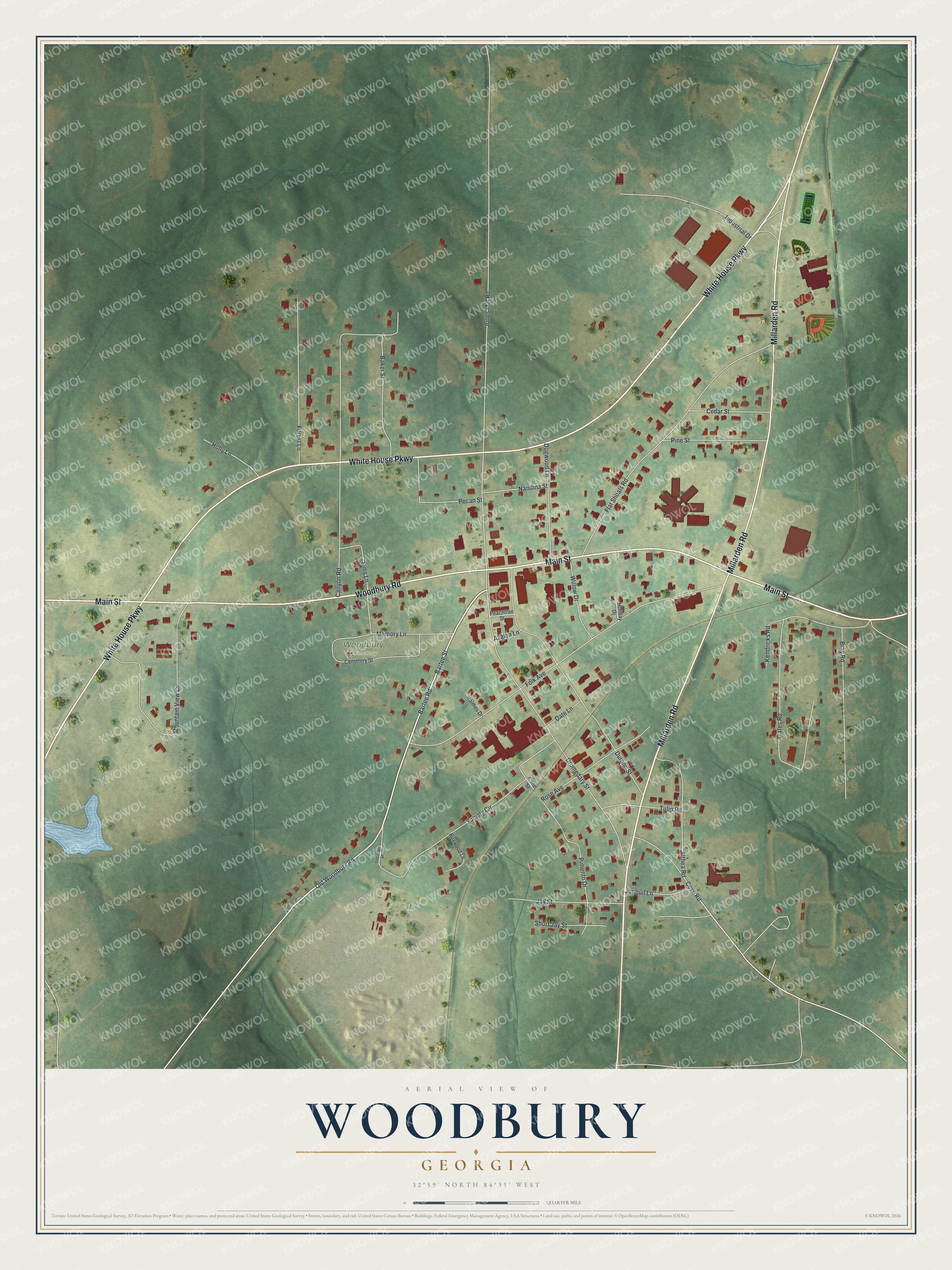 Watermarked full-map preview of Woodbury, Georgia