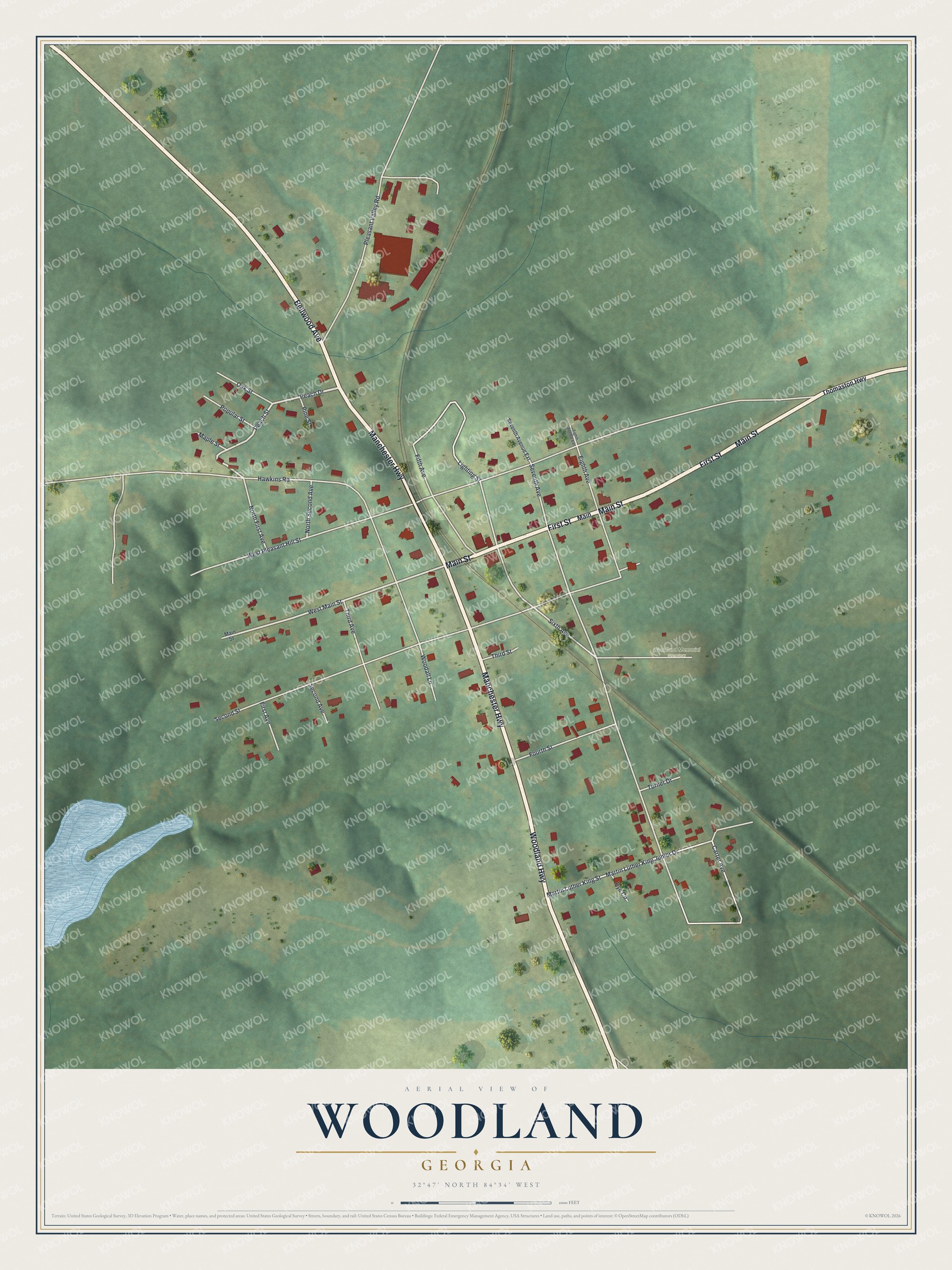 Watermarked full-map preview of Woodland, Georgia