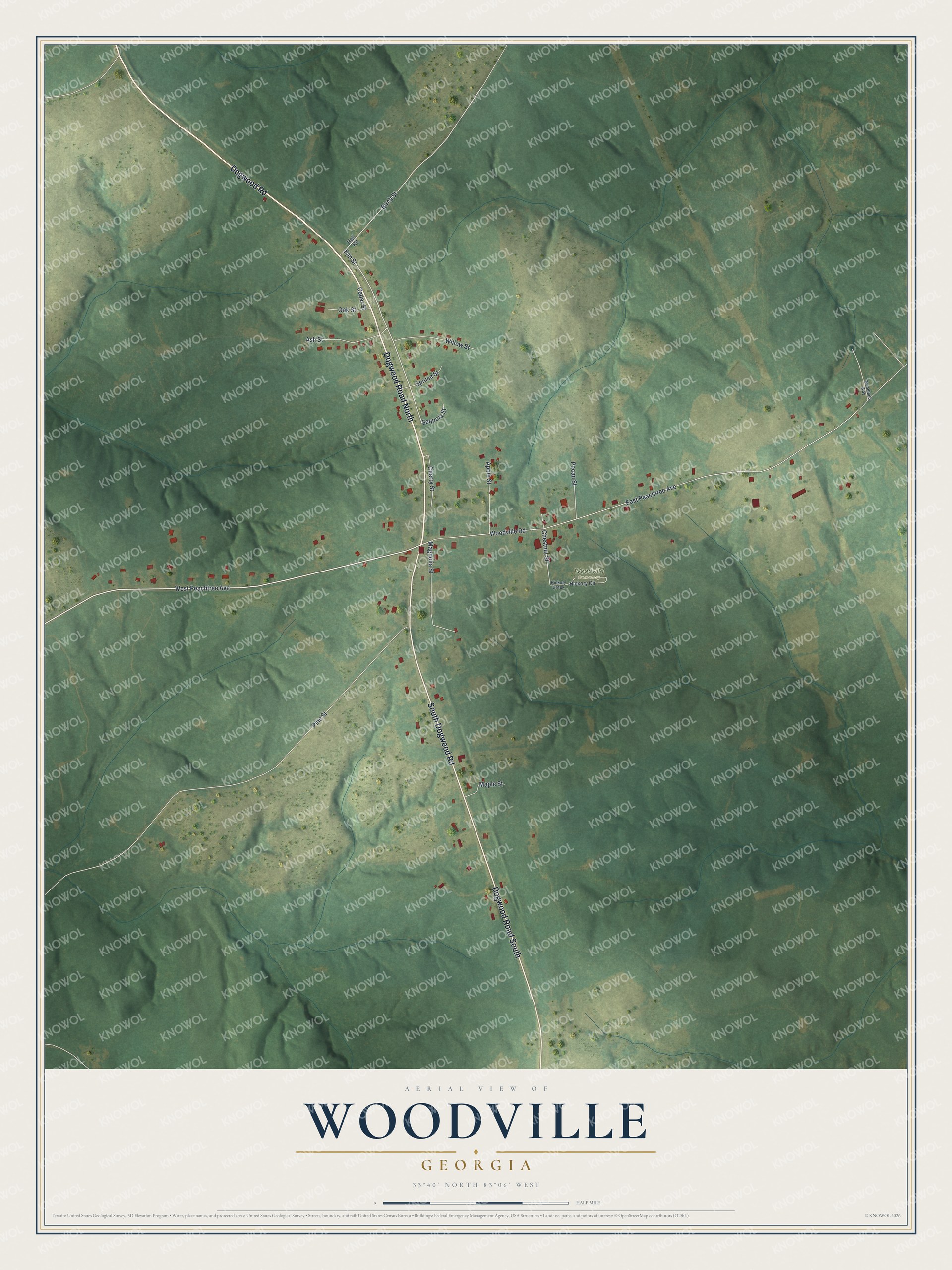 Watermarked full-map preview of Woodville, Georgia