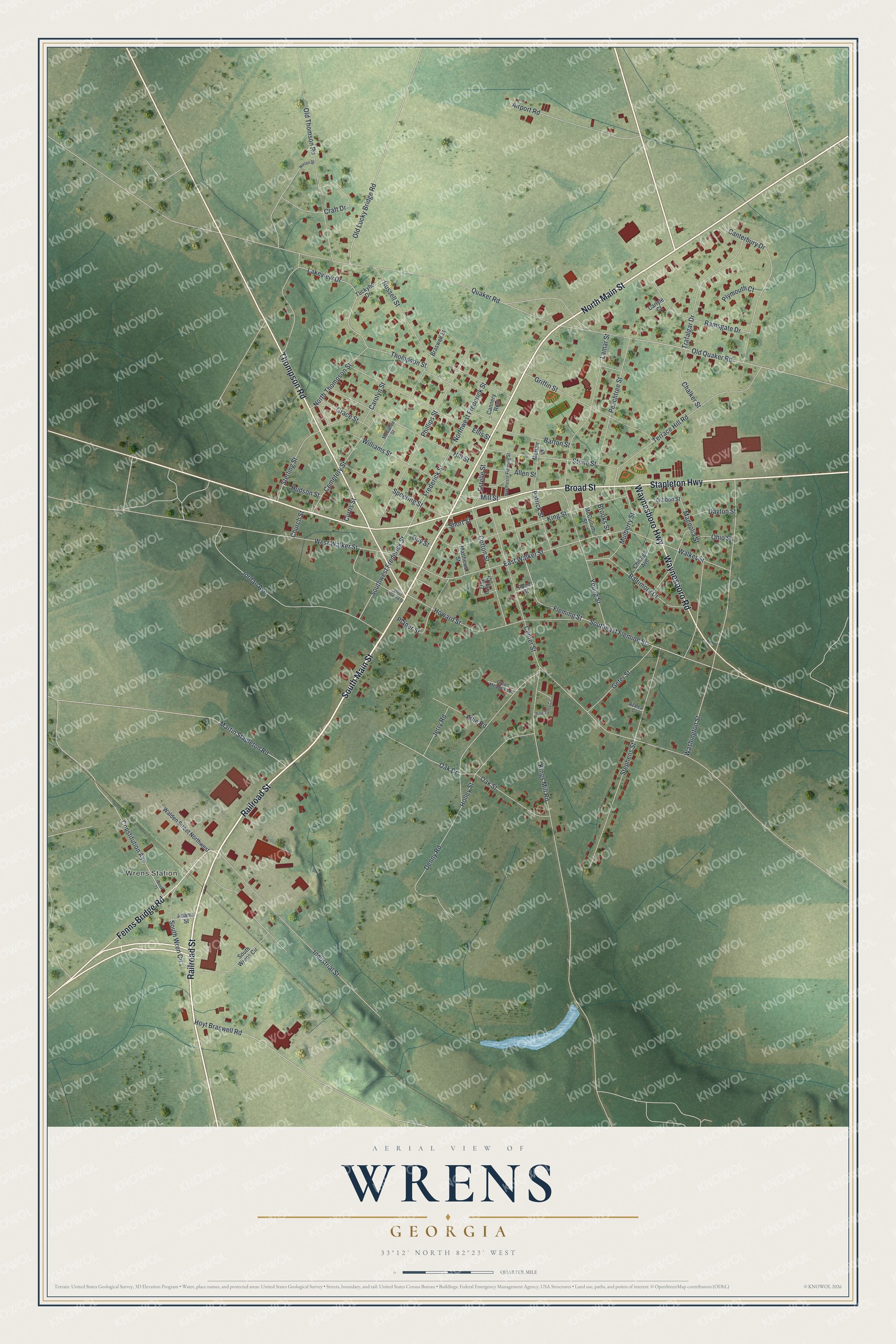 Watermarked full-map preview of Wrens, Georgia