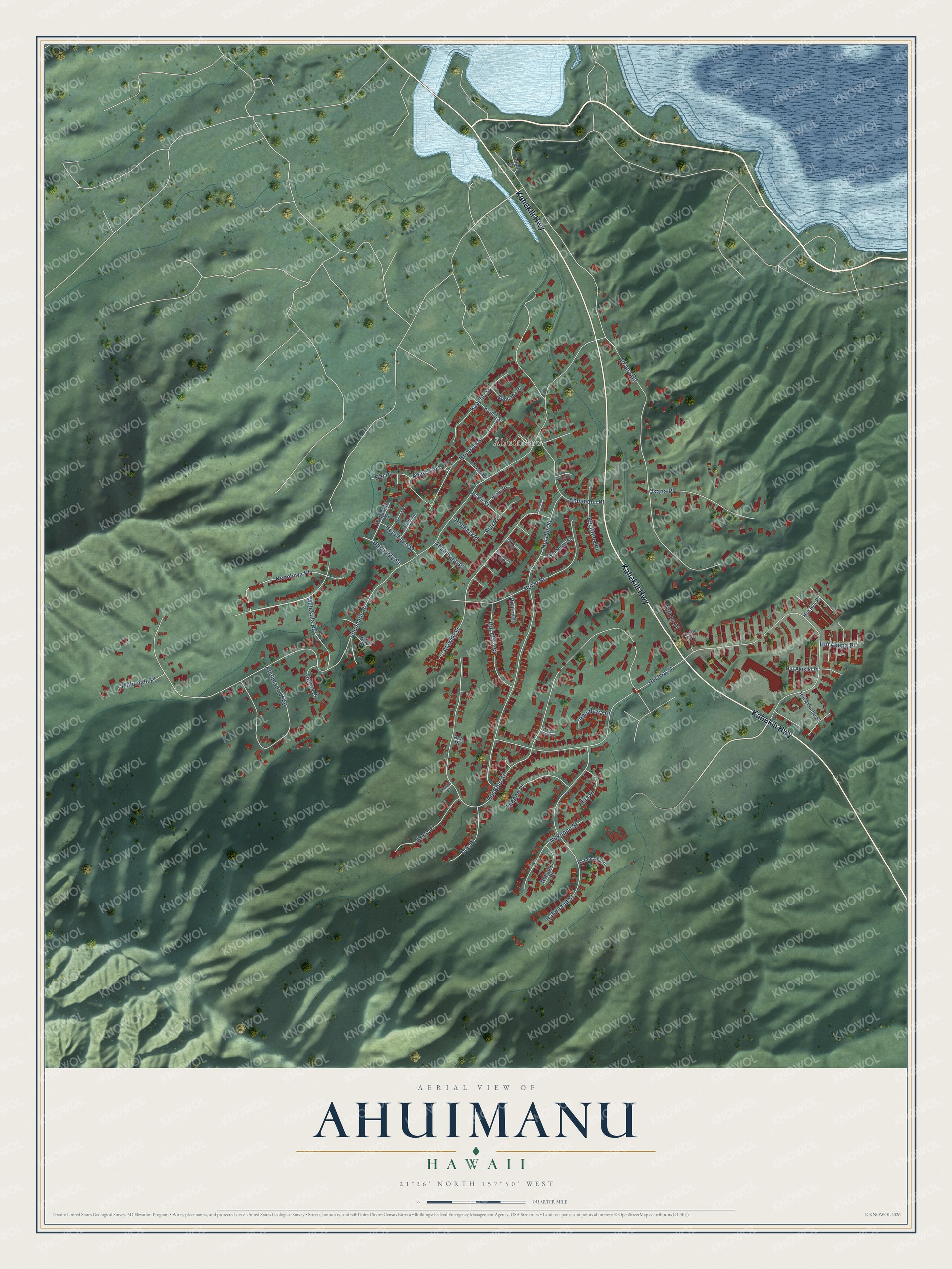 Watermarked full-map preview of Ahuimanu, Hawaii