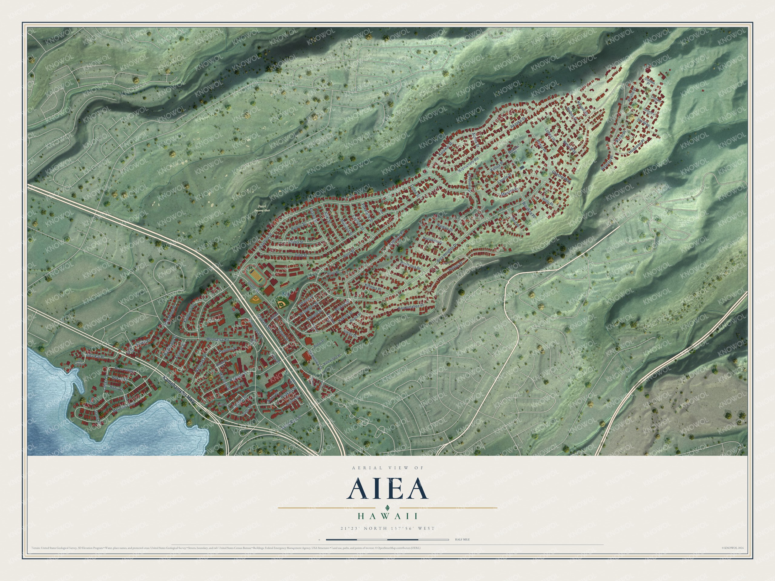 Watermarked full-map preview of Aiea, Hawaii