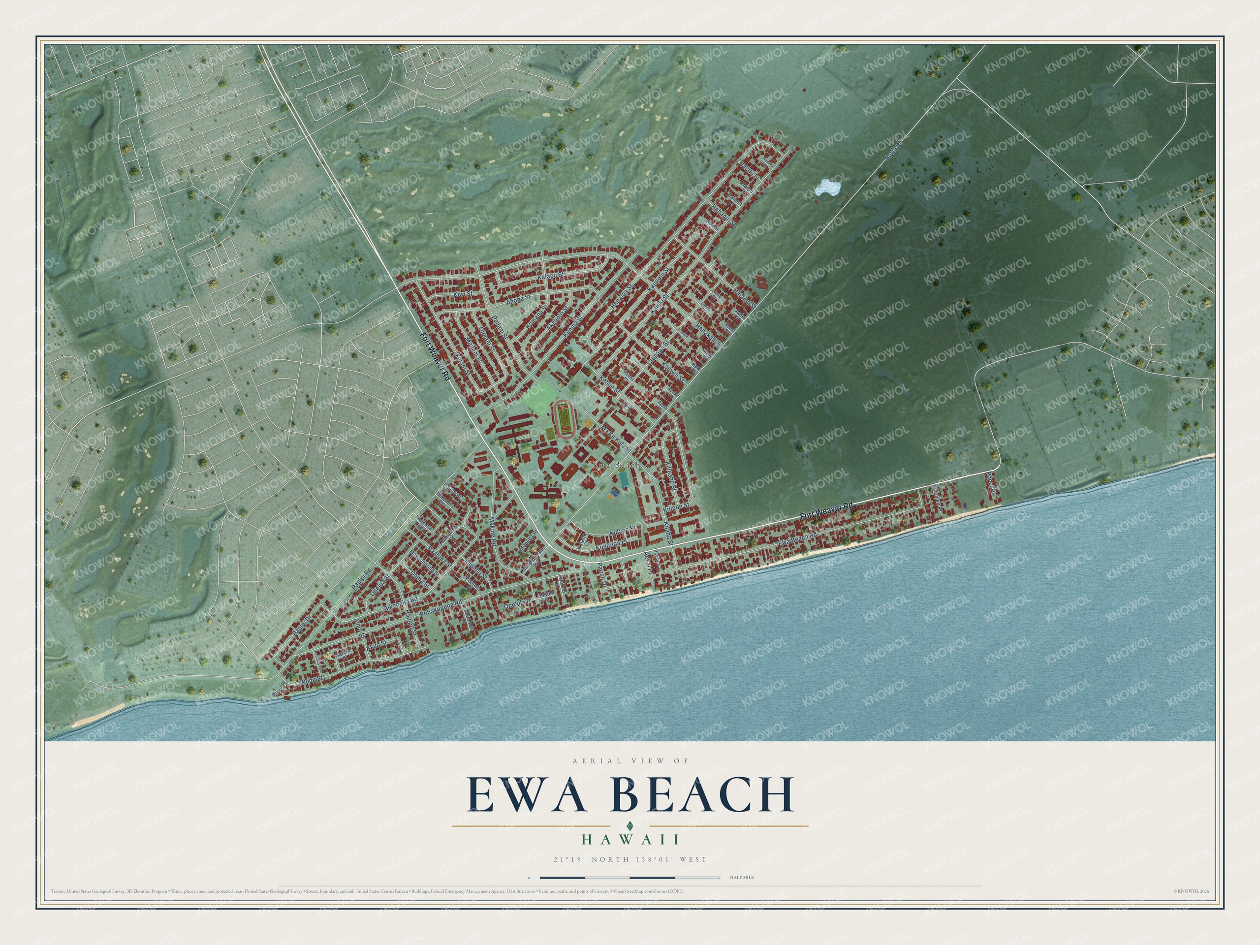 Watermarked full-map preview of Ewa Beach, Hawaii