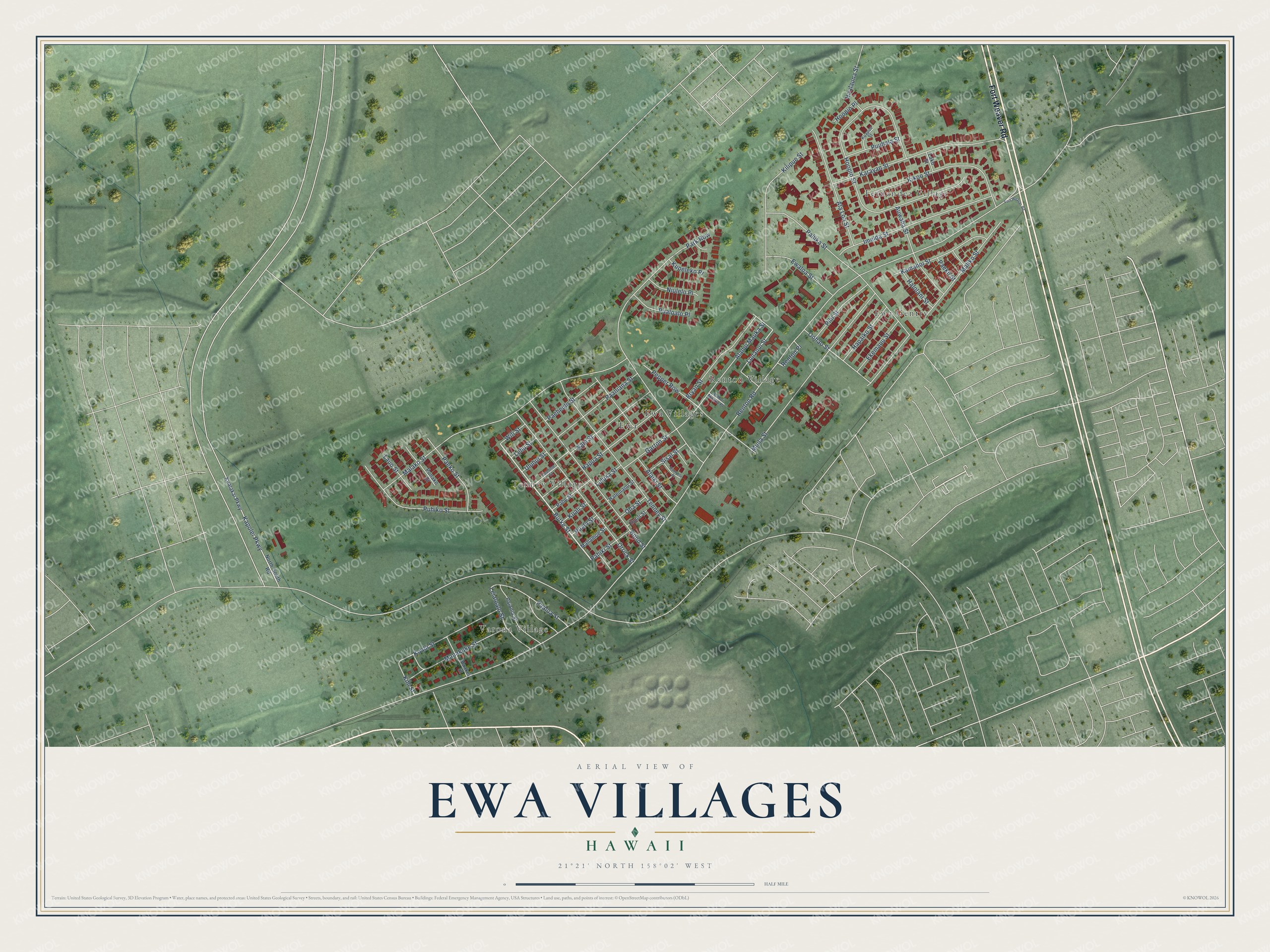 Watermarked full-map preview of Ewa Villages, Hawaii
