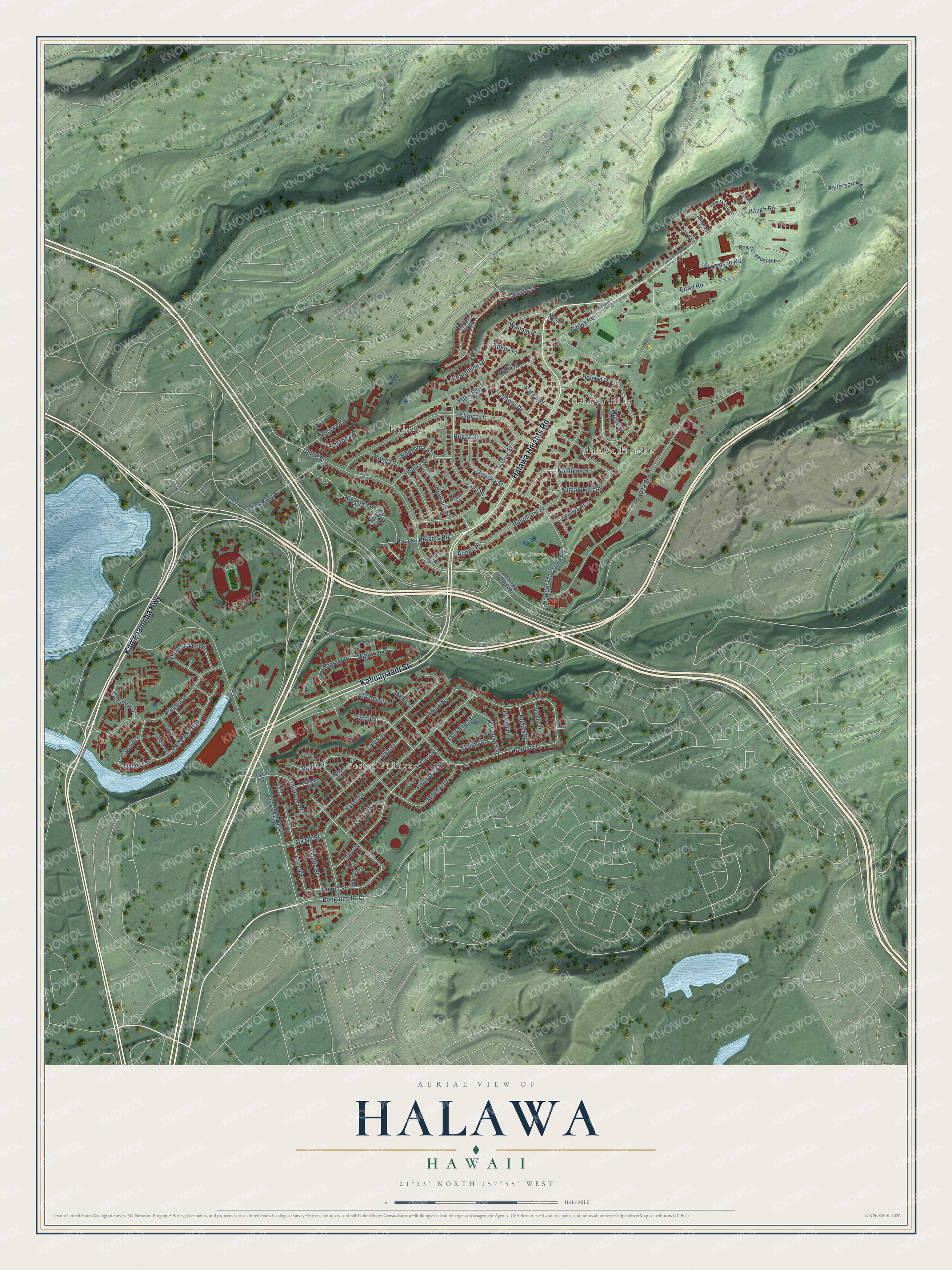 Watermarked full-map preview of Halawa, Hawaii