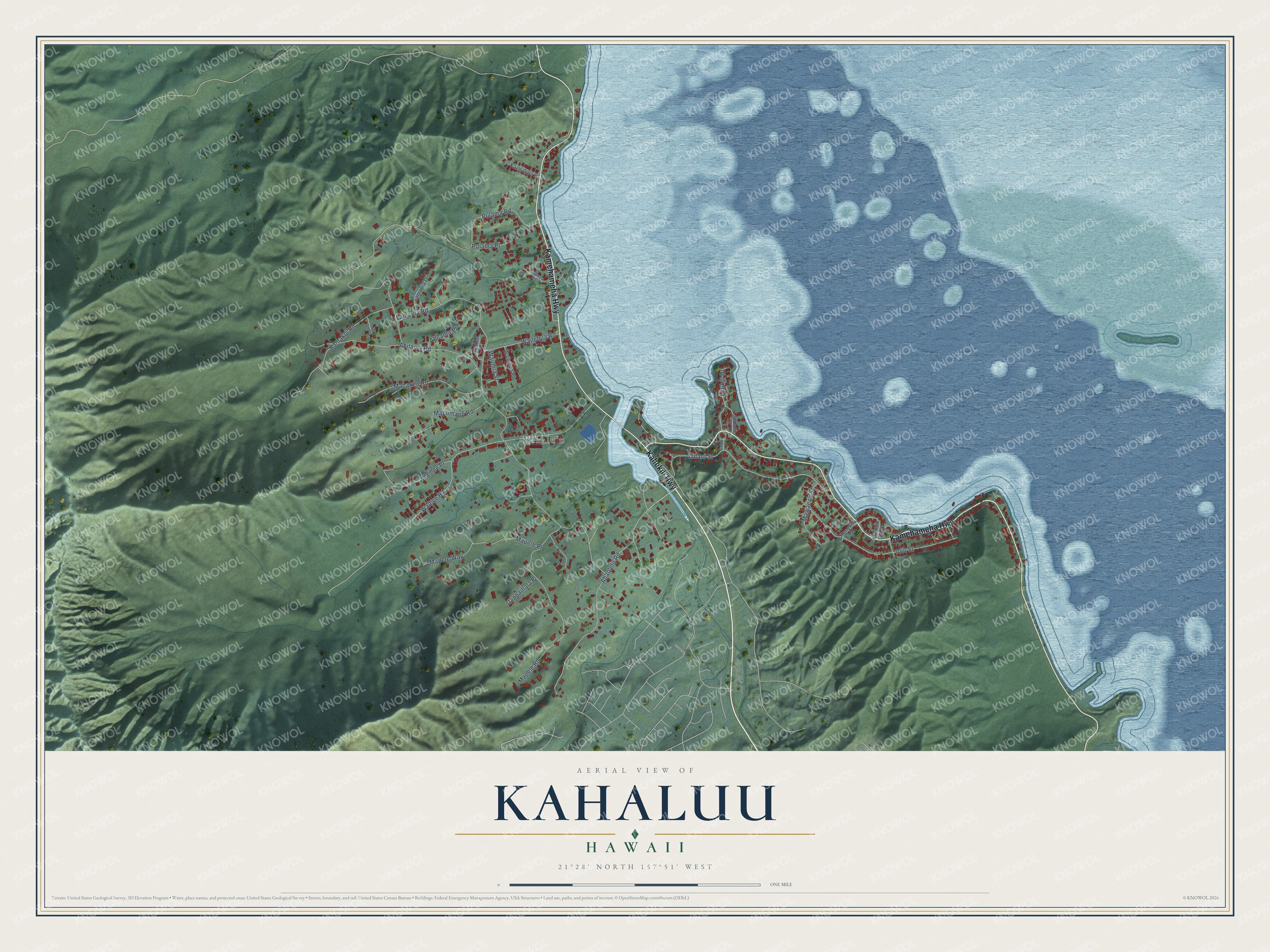 Watermarked full-map preview of Kahaluu, Hawaii
