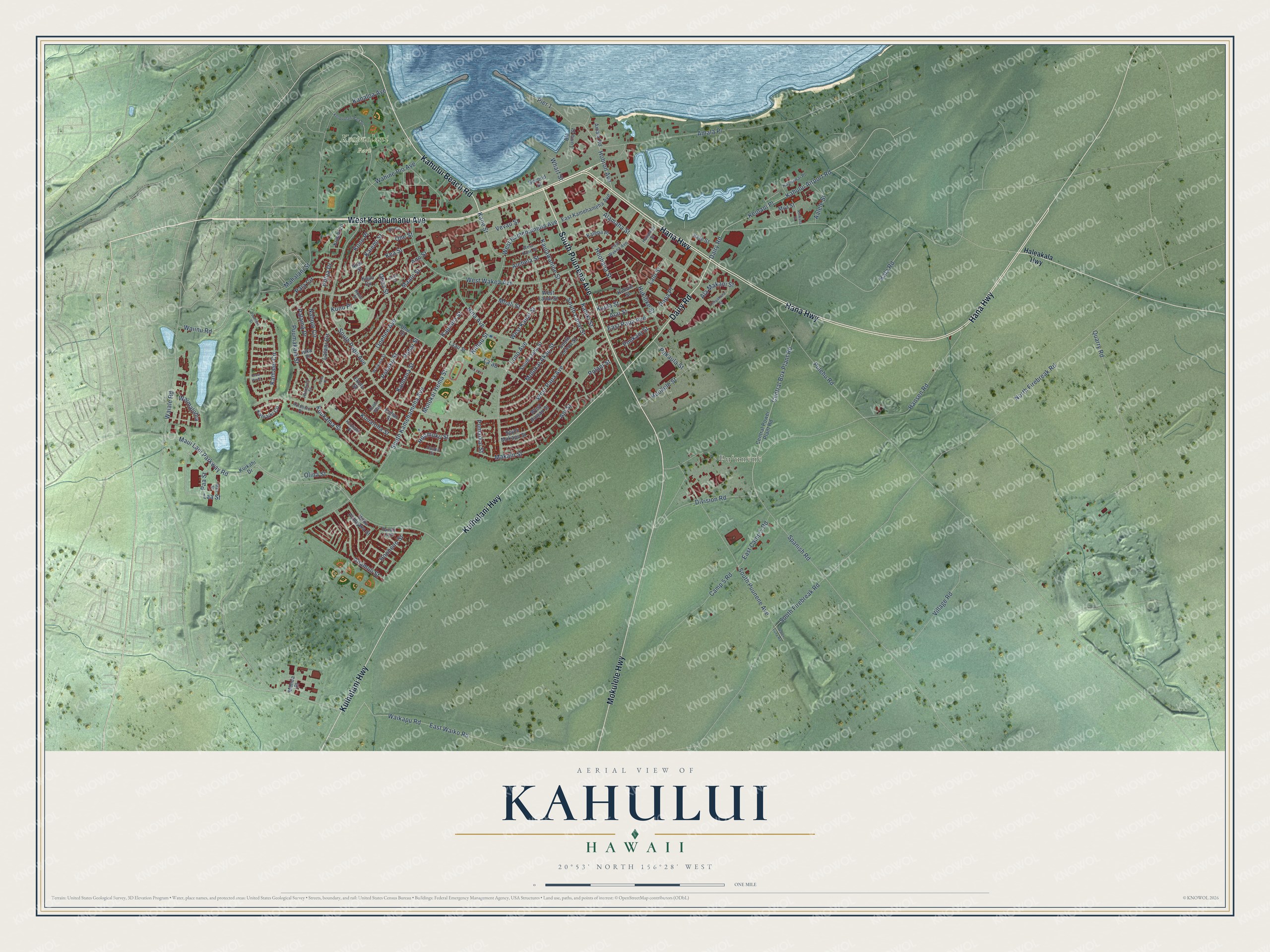 Watermarked full-map preview of Kahului, Hawaii