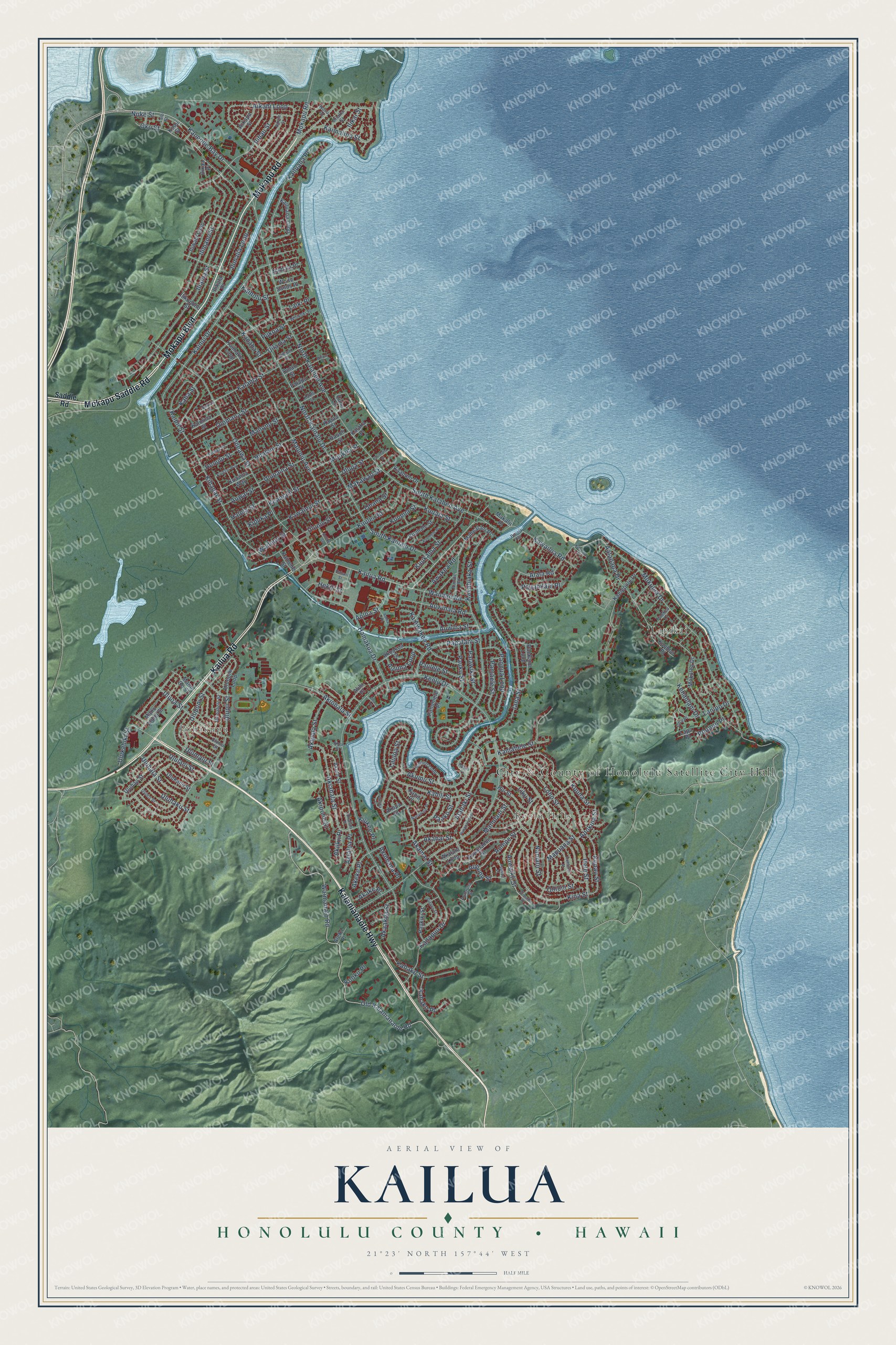 Watermarked full-map preview of Kailua, Hawaii