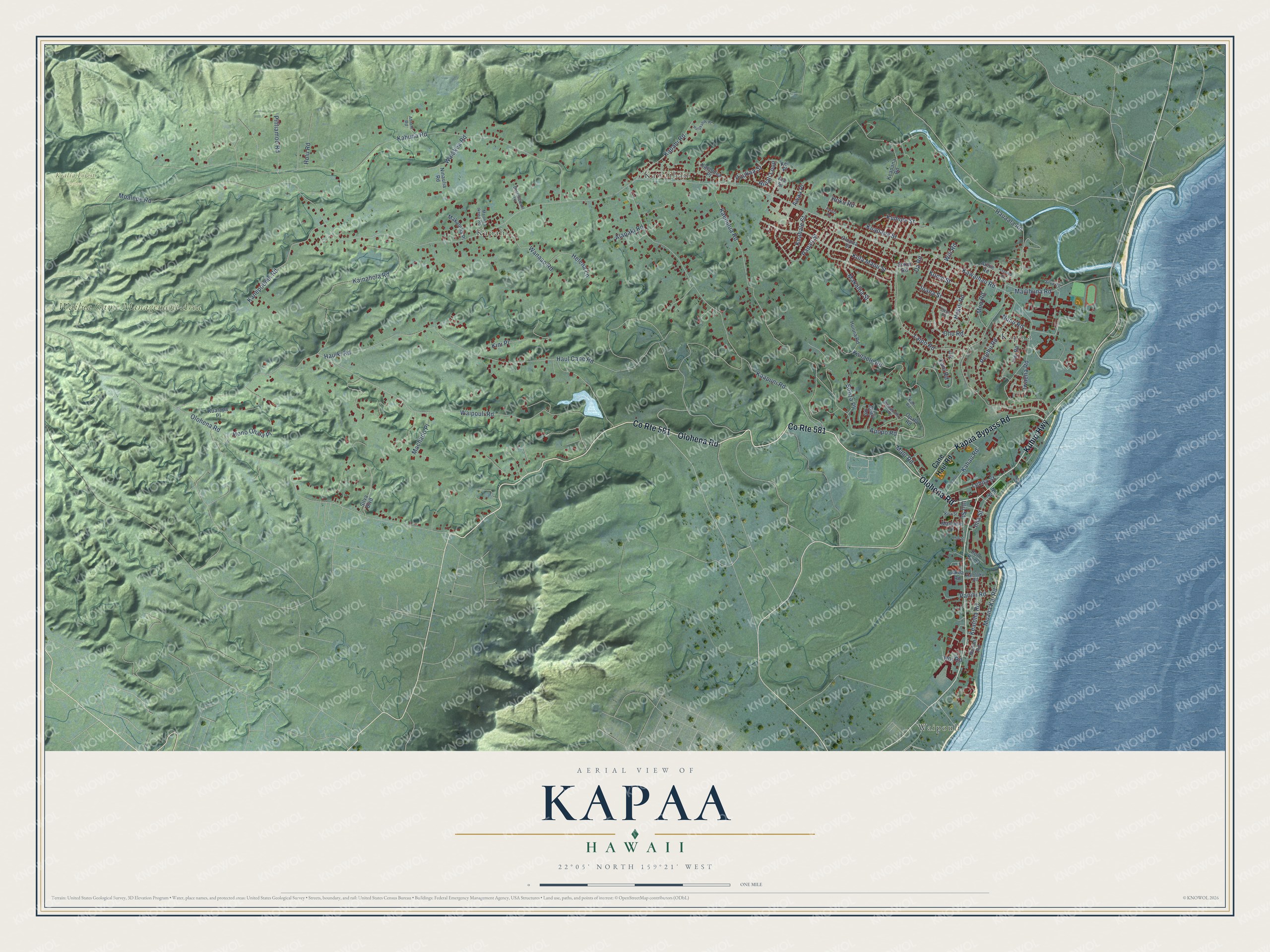 Watermarked full-map preview of Kapaa, Hawaii