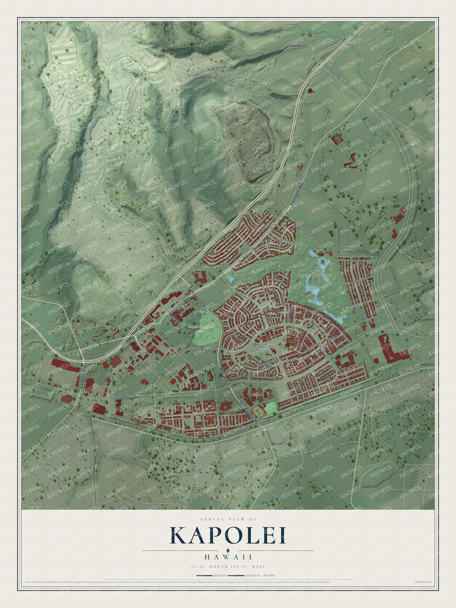 Watermarked full-map preview of Kapolei, Hawaii