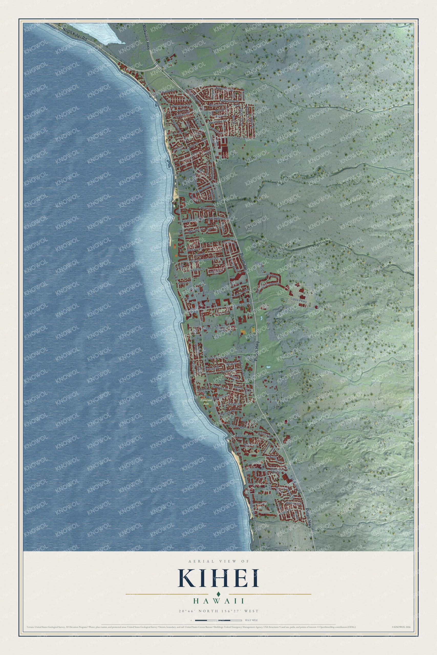 Watermarked full-map preview of Kihei, Hawaii