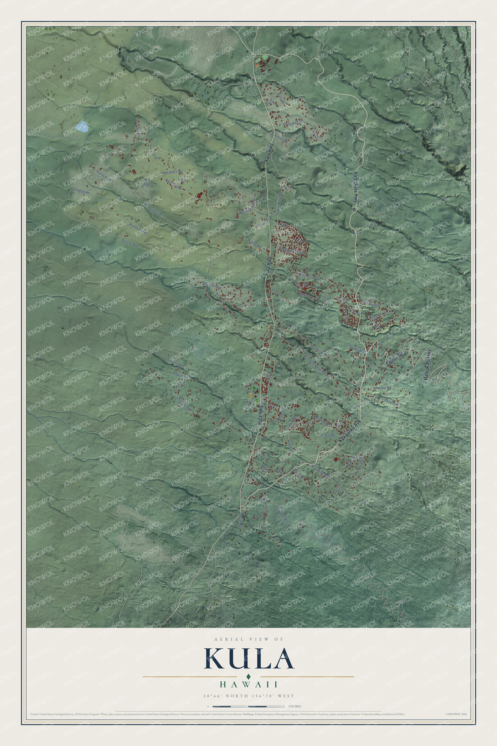 Watermarked full-map preview of Kula, Hawaii