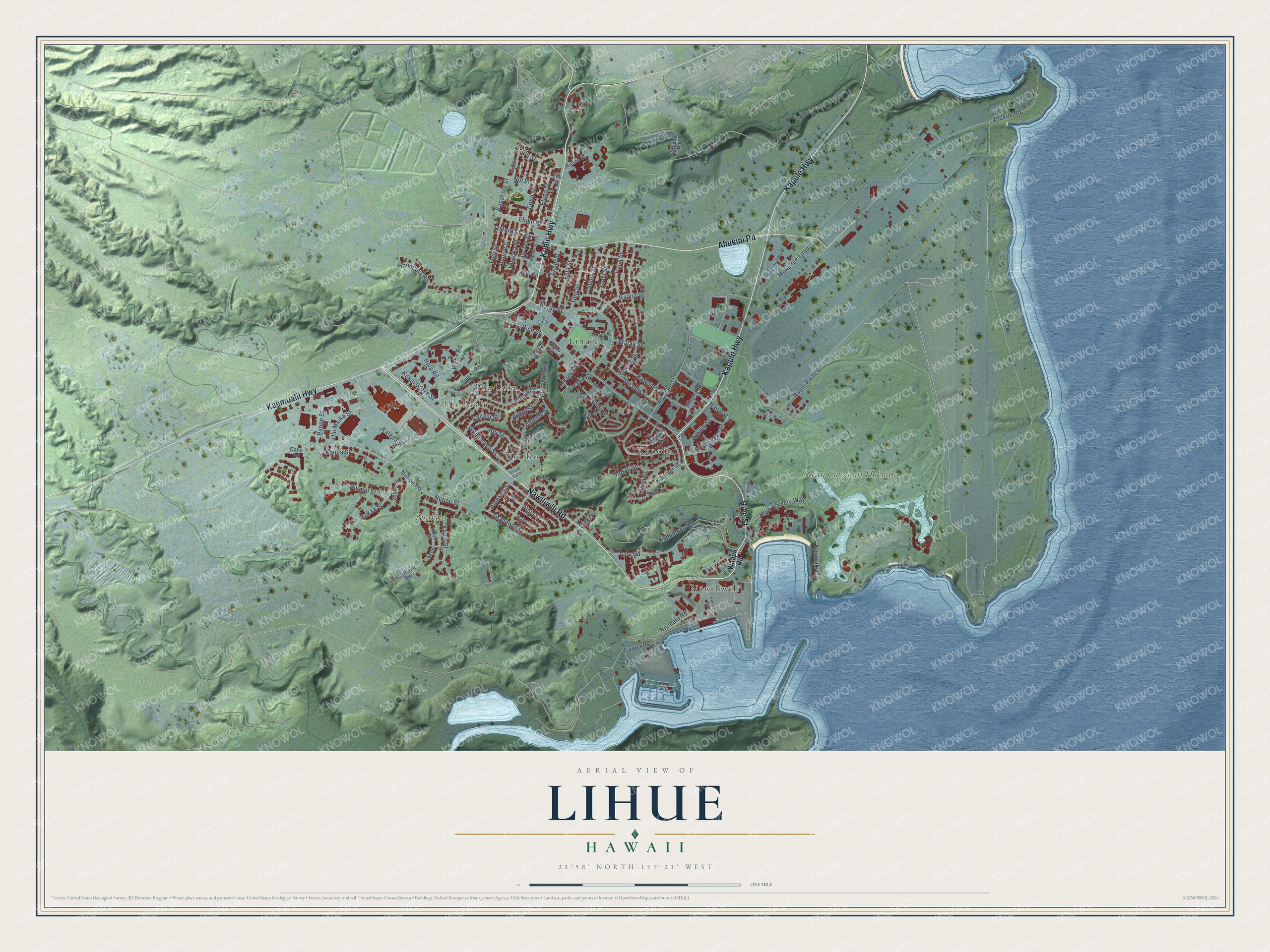 Watermarked full-map preview of Lihue, Hawaii