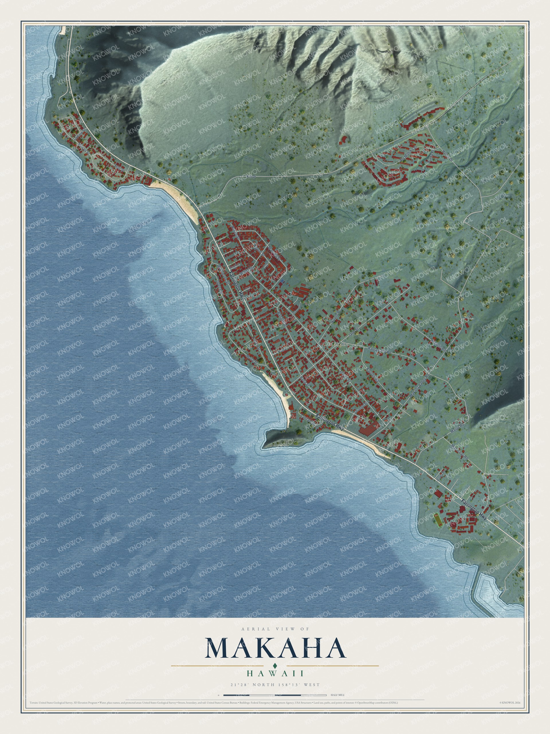 Watermarked full-map preview of Makaha, Hawaii