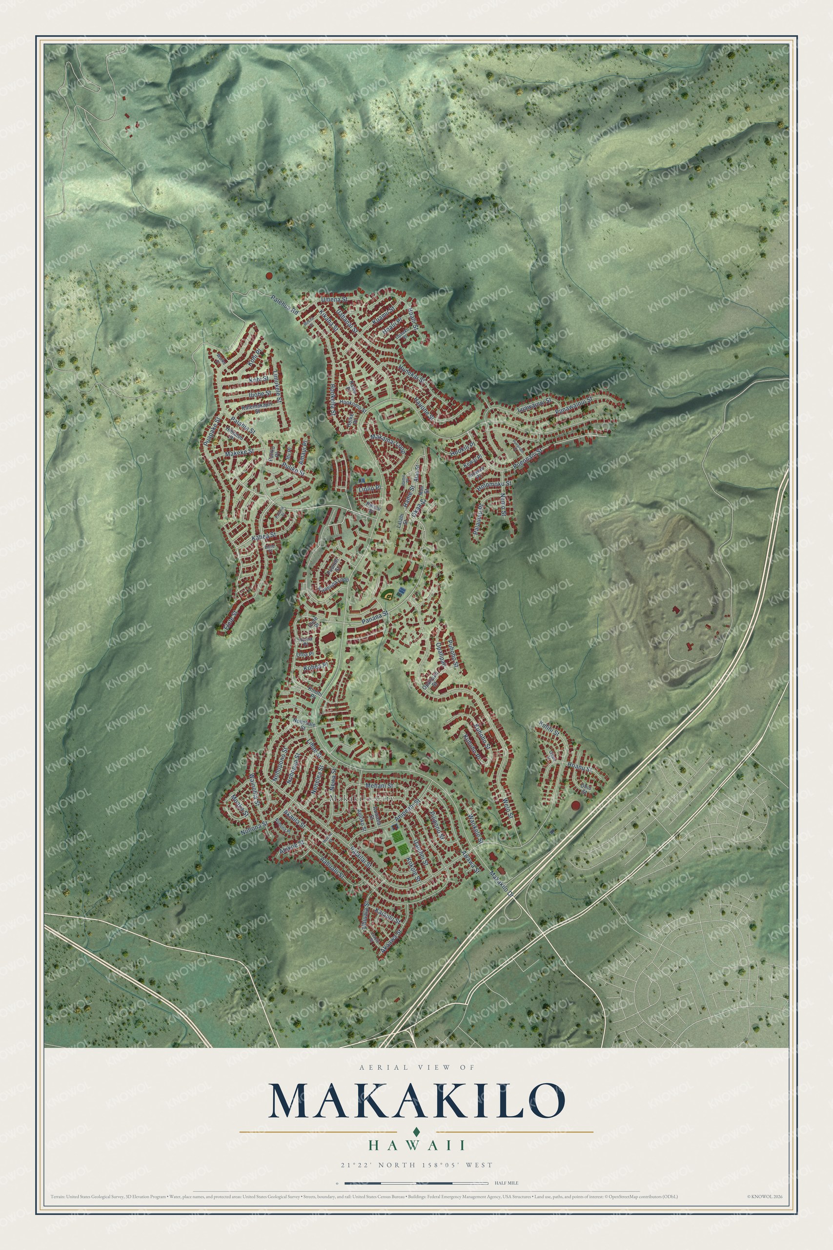 Watermarked full-map preview of Makakilo, Hawaii