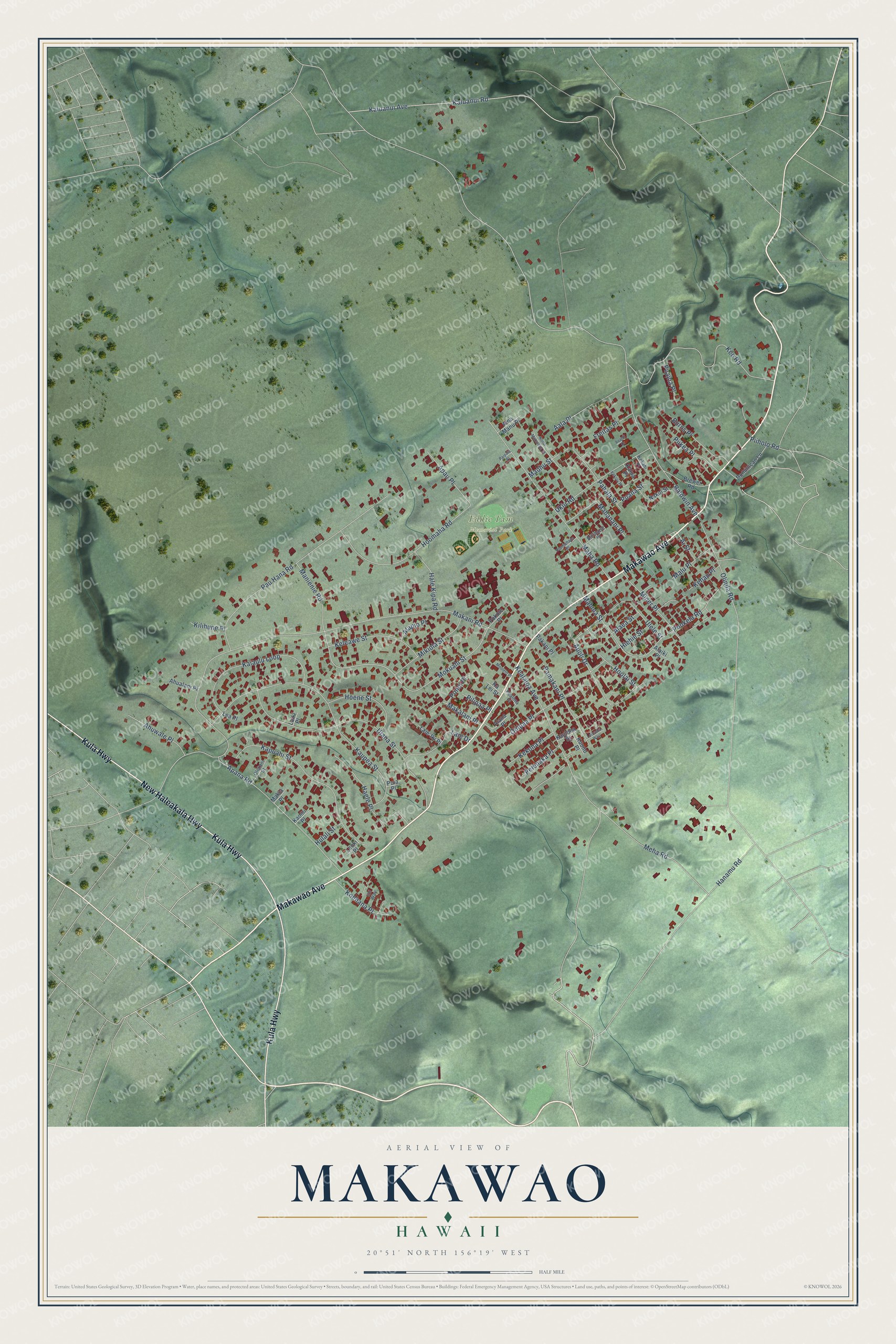 Watermarked full-map preview of Makawao, Hawaii