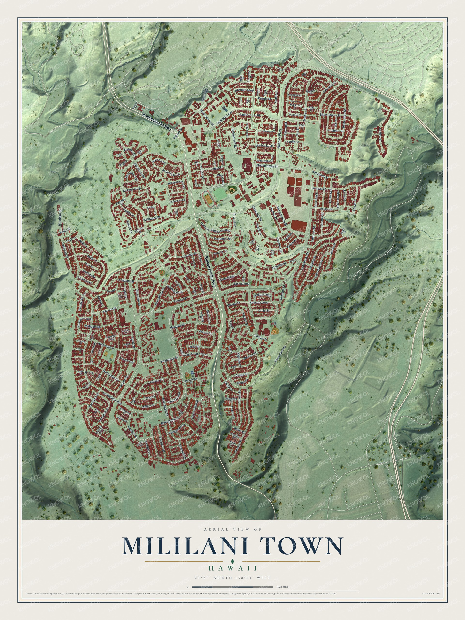 Watermarked full-map preview of Mililani Town, Hawaii