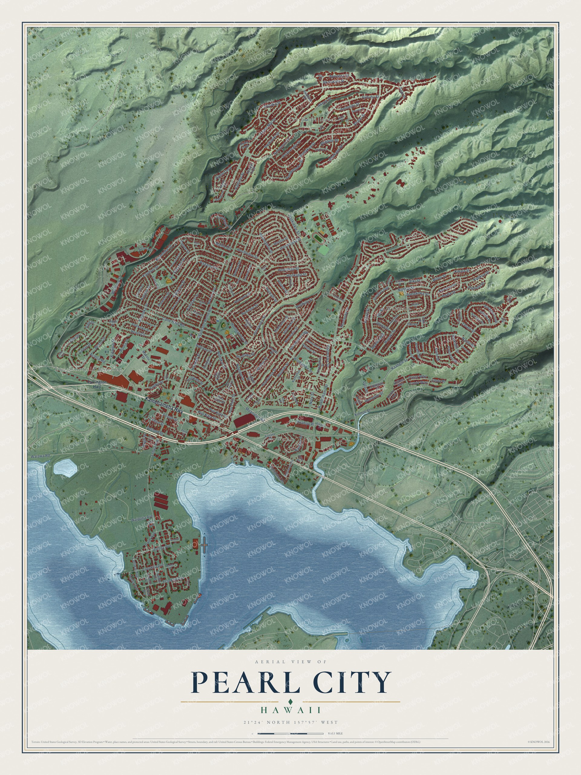 Watermarked full-map preview of Pearl City, Hawaii