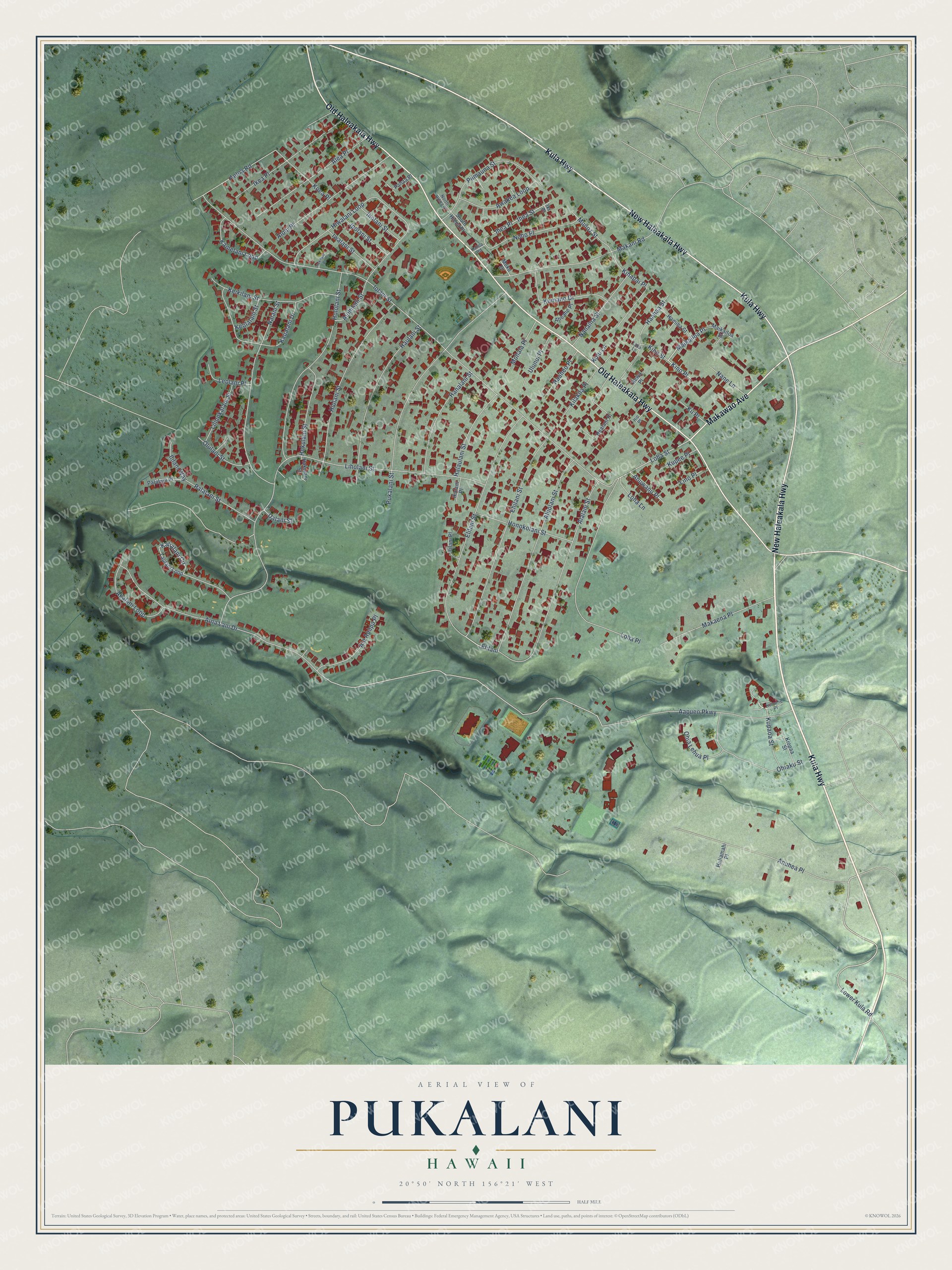 Watermarked full-map preview of Pukalani, Hawaii