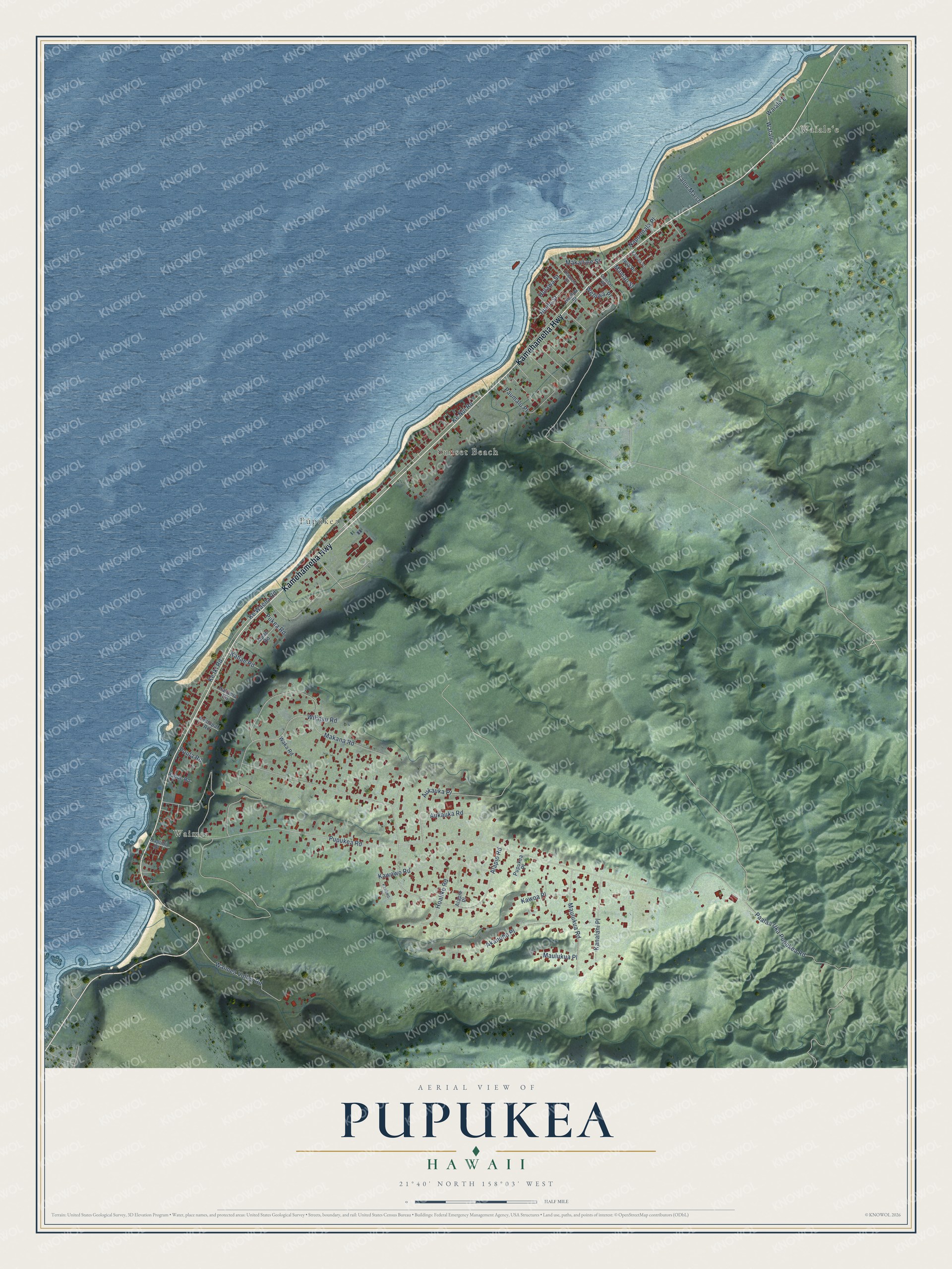 Watermarked full-map preview of Pupukea, Hawaii