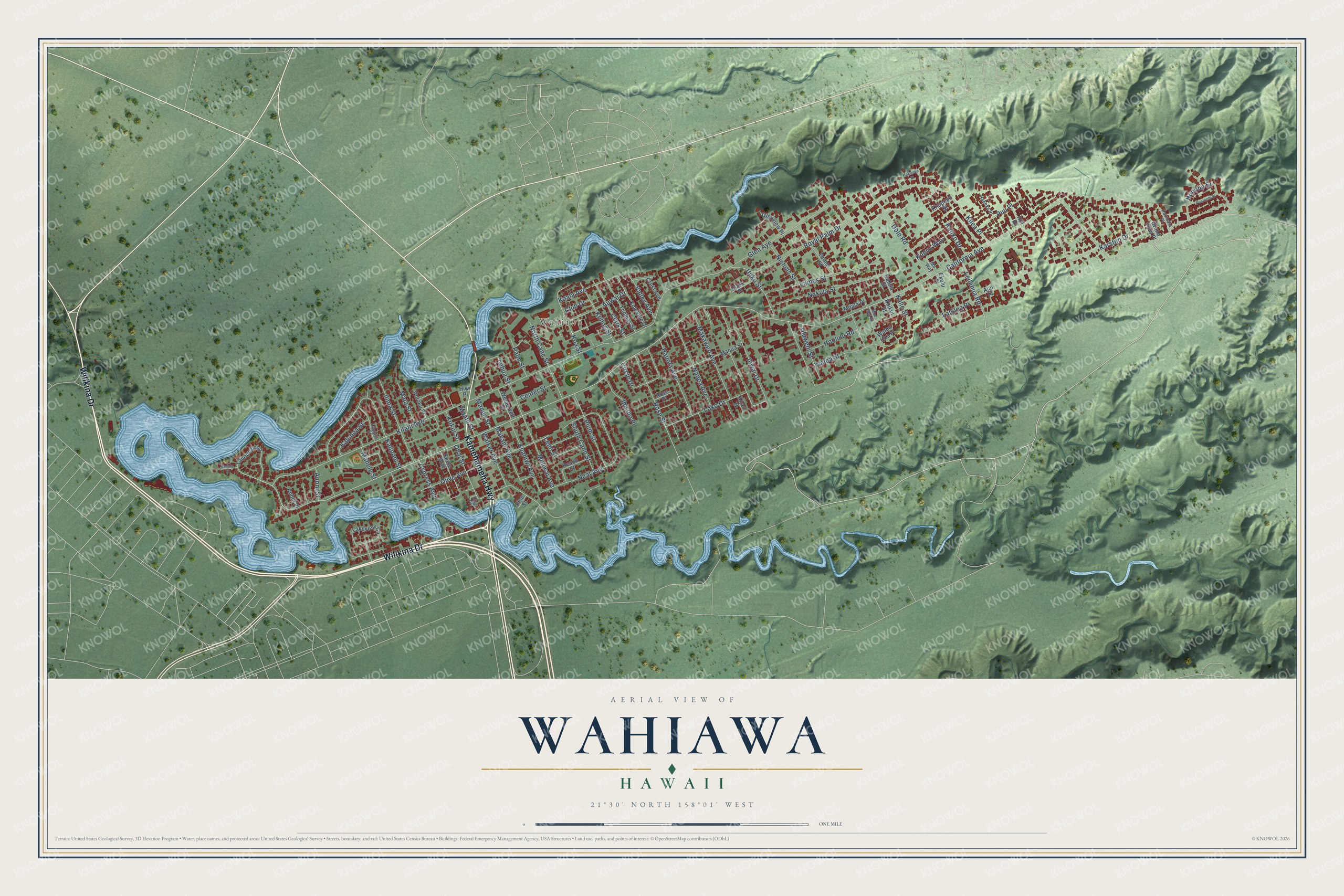 Watermarked full-map preview of Wahiawa, Hawaii