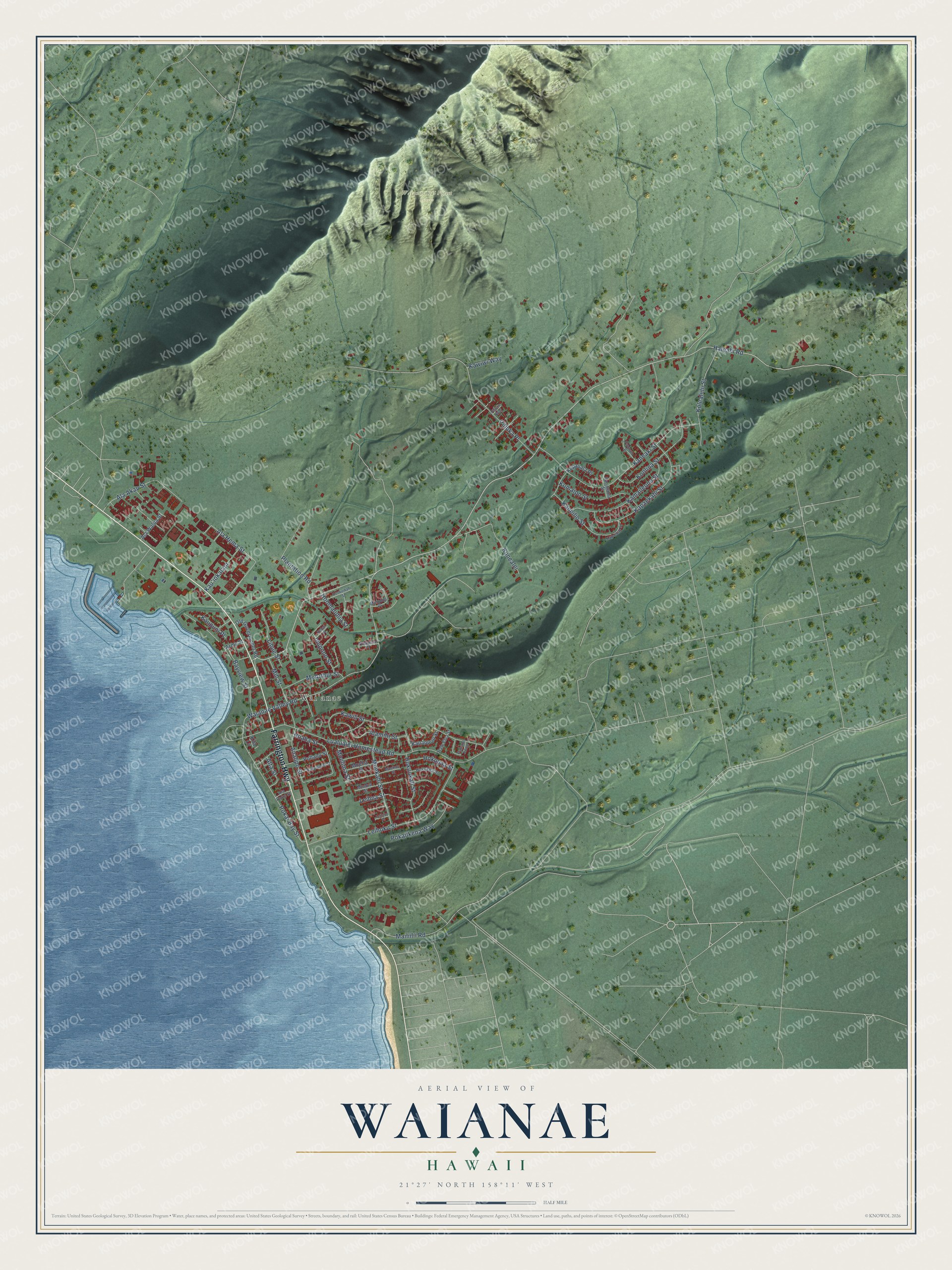 Watermarked full-map preview of Waianae, Hawaii