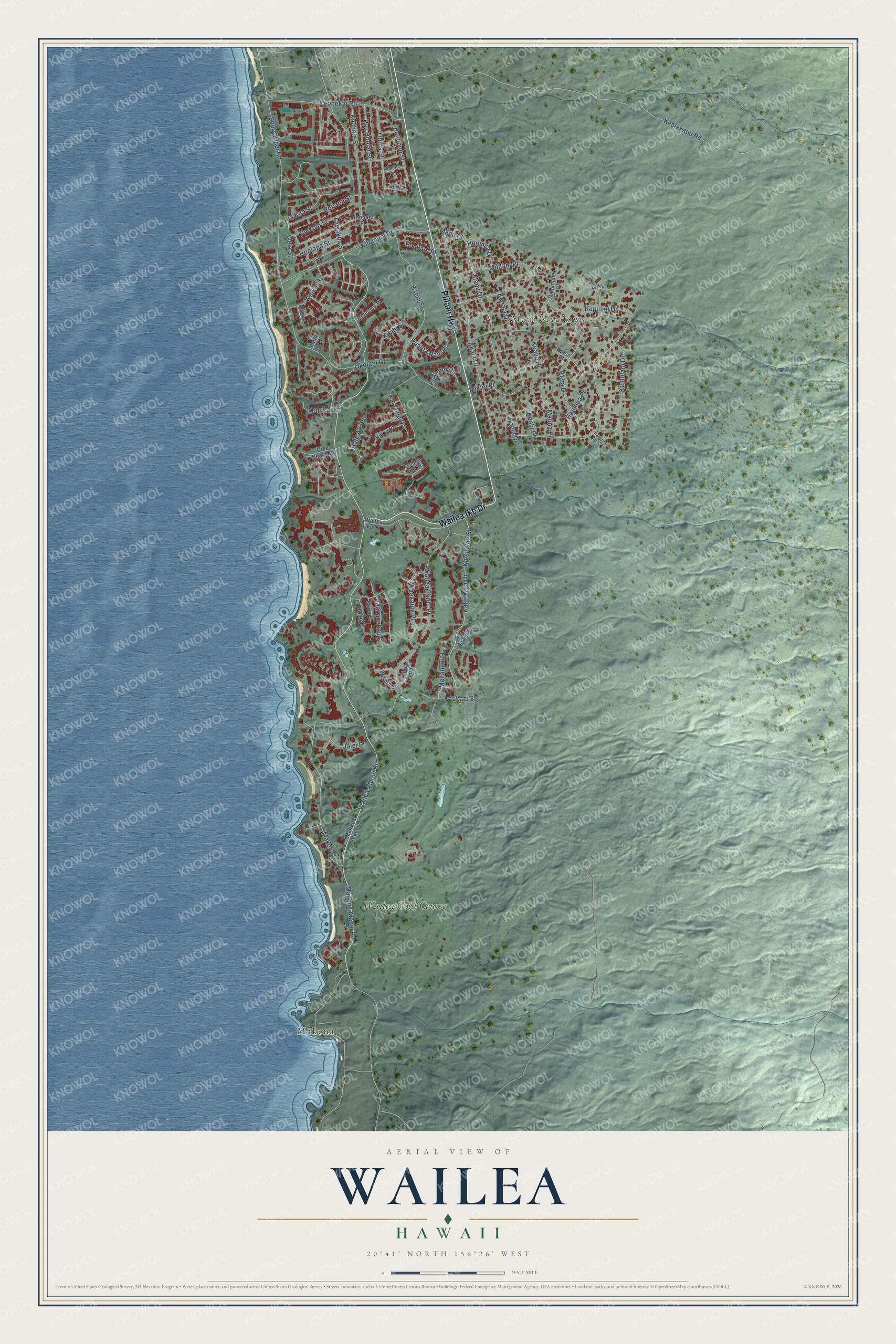 Watermarked full-map preview of Wailea, Hawaii