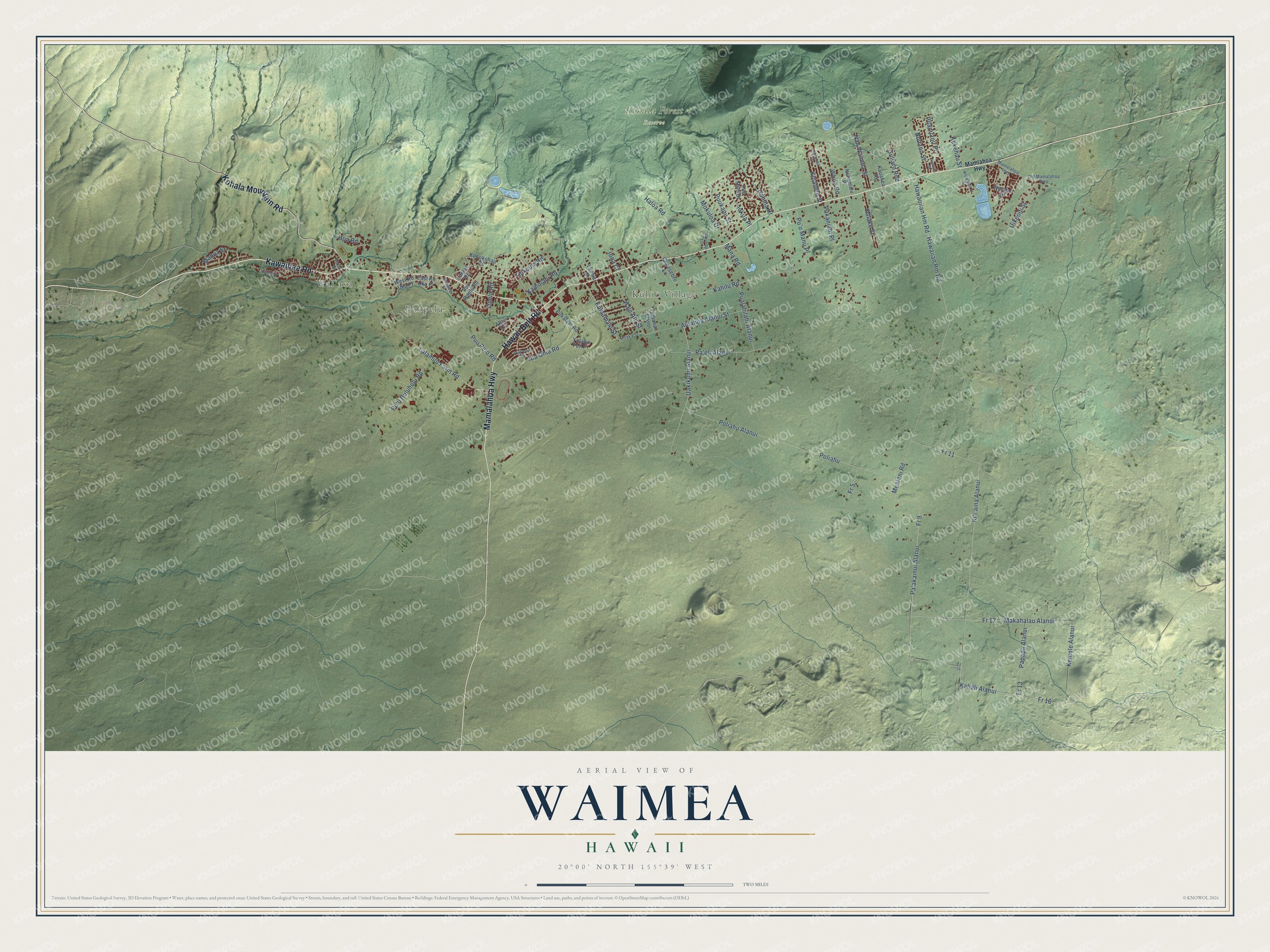Watermarked full-map preview of Waimea, Hawaii