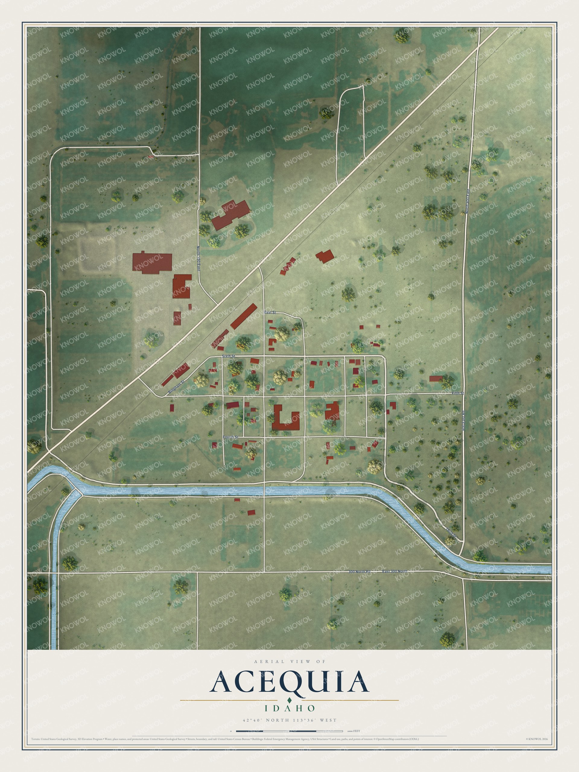 Watermarked full-map preview of Acequia, Idaho