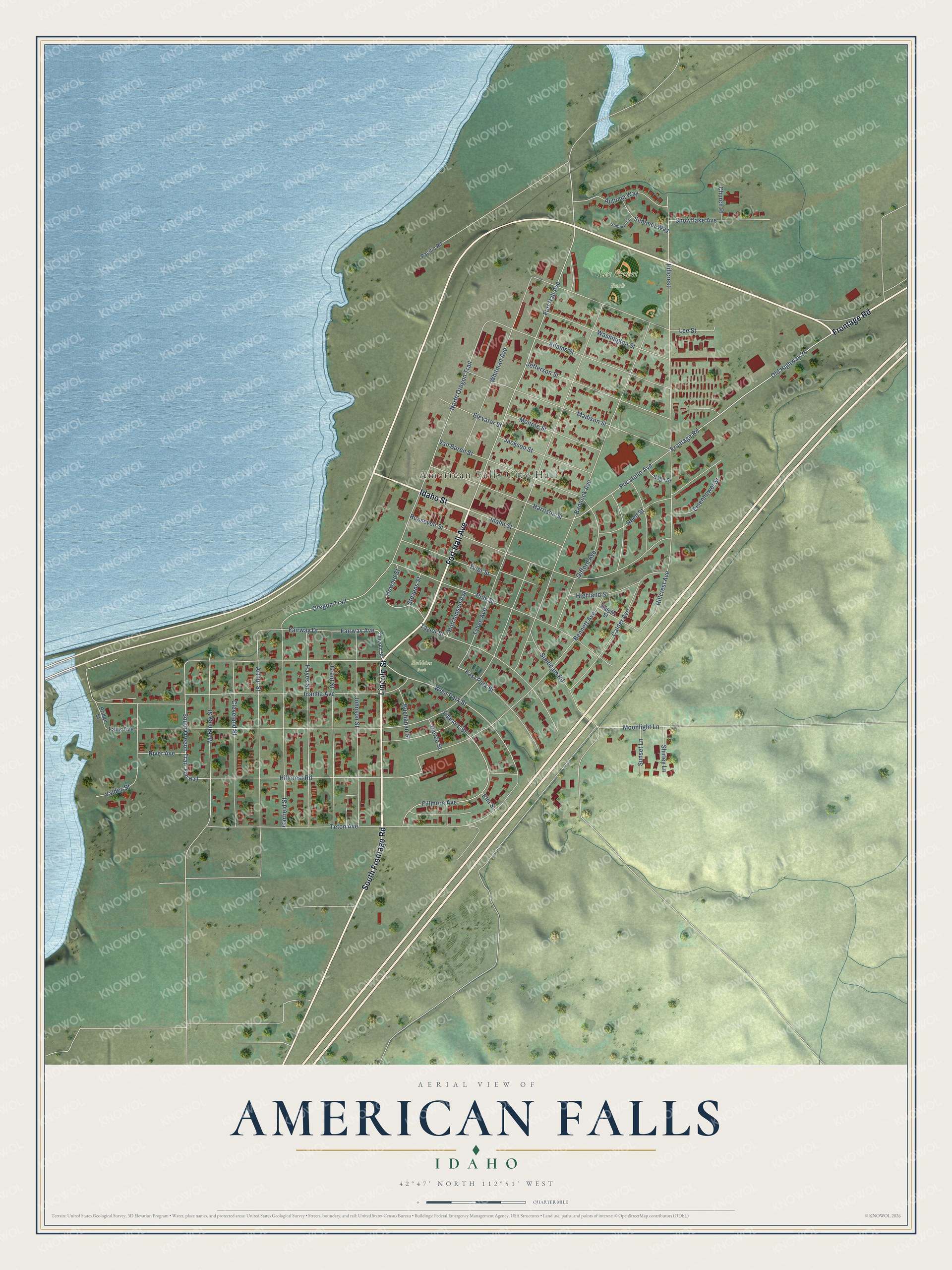 Watermarked full-map preview of American Falls, Idaho