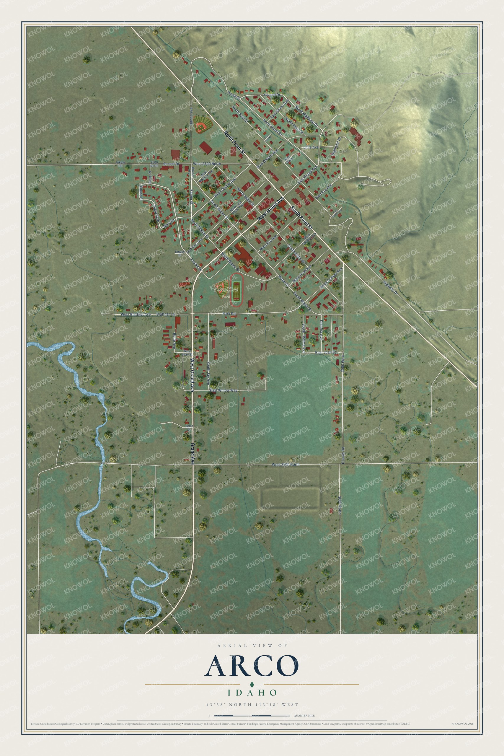 Watermarked full-map preview of Arco, Idaho
