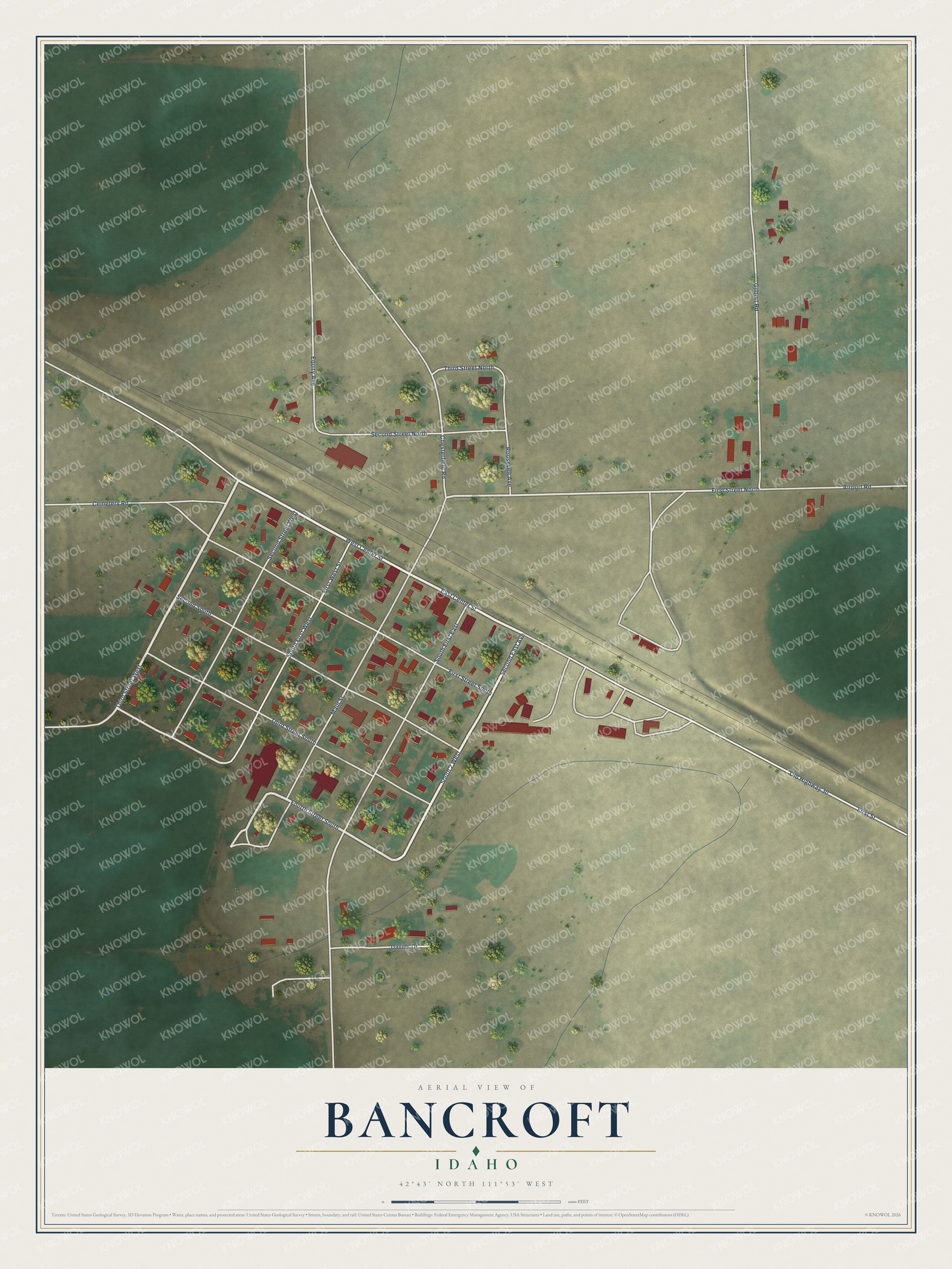 Watermarked full-map preview of Bancroft, Idaho