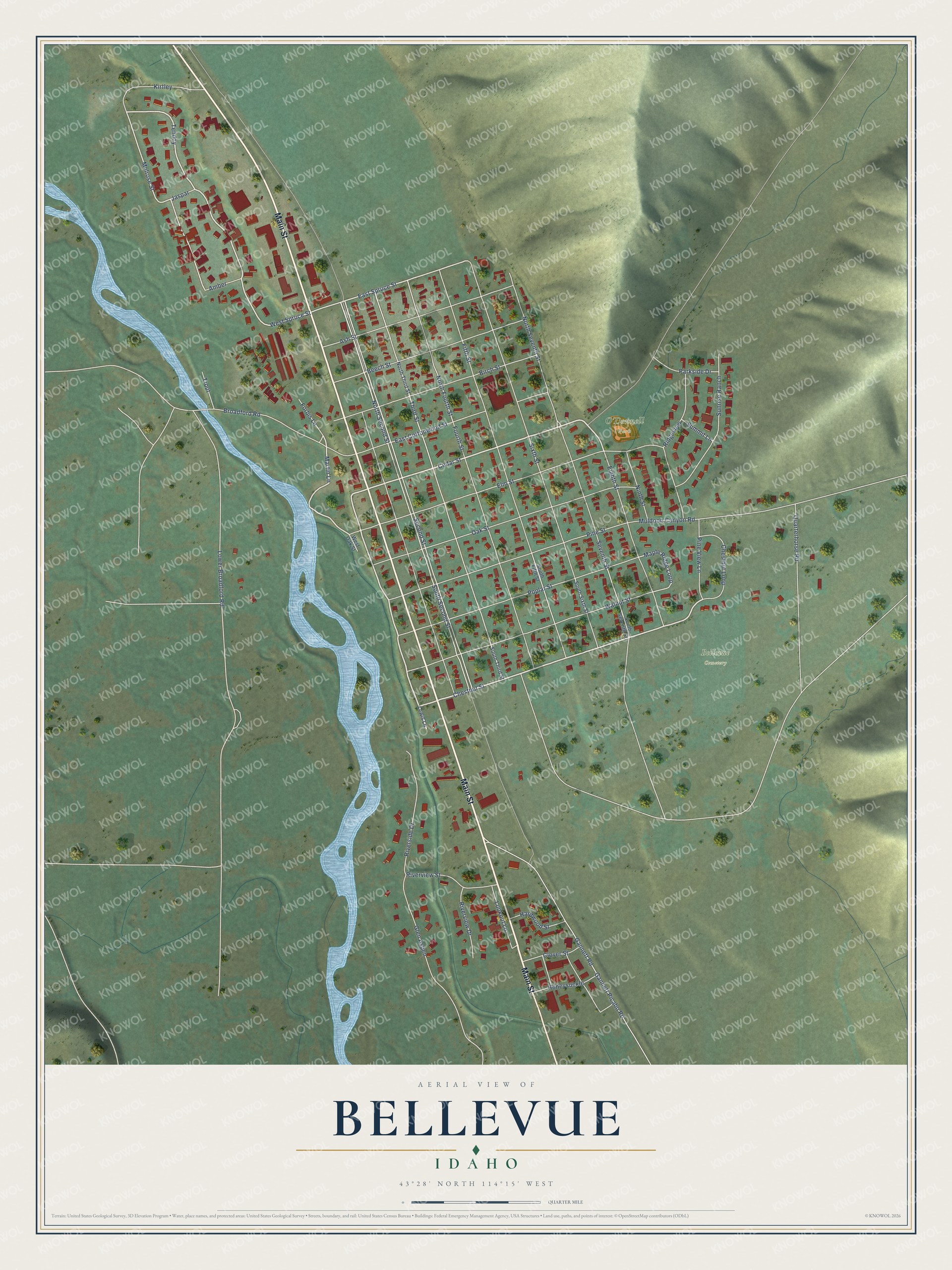 Watermarked full-map preview of Bellevue, Idaho
