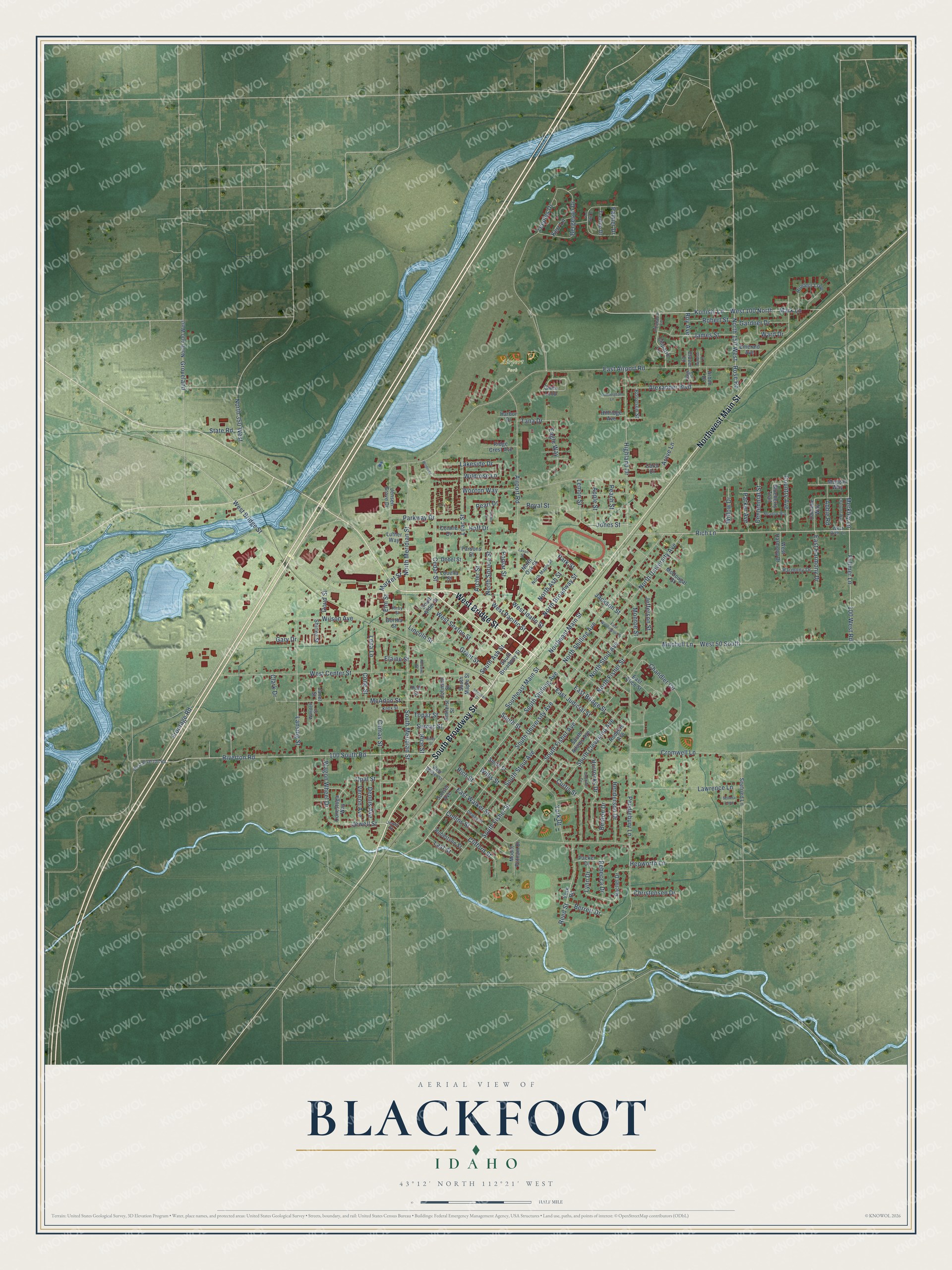Watermarked full-map preview of Blackfoot, Idaho