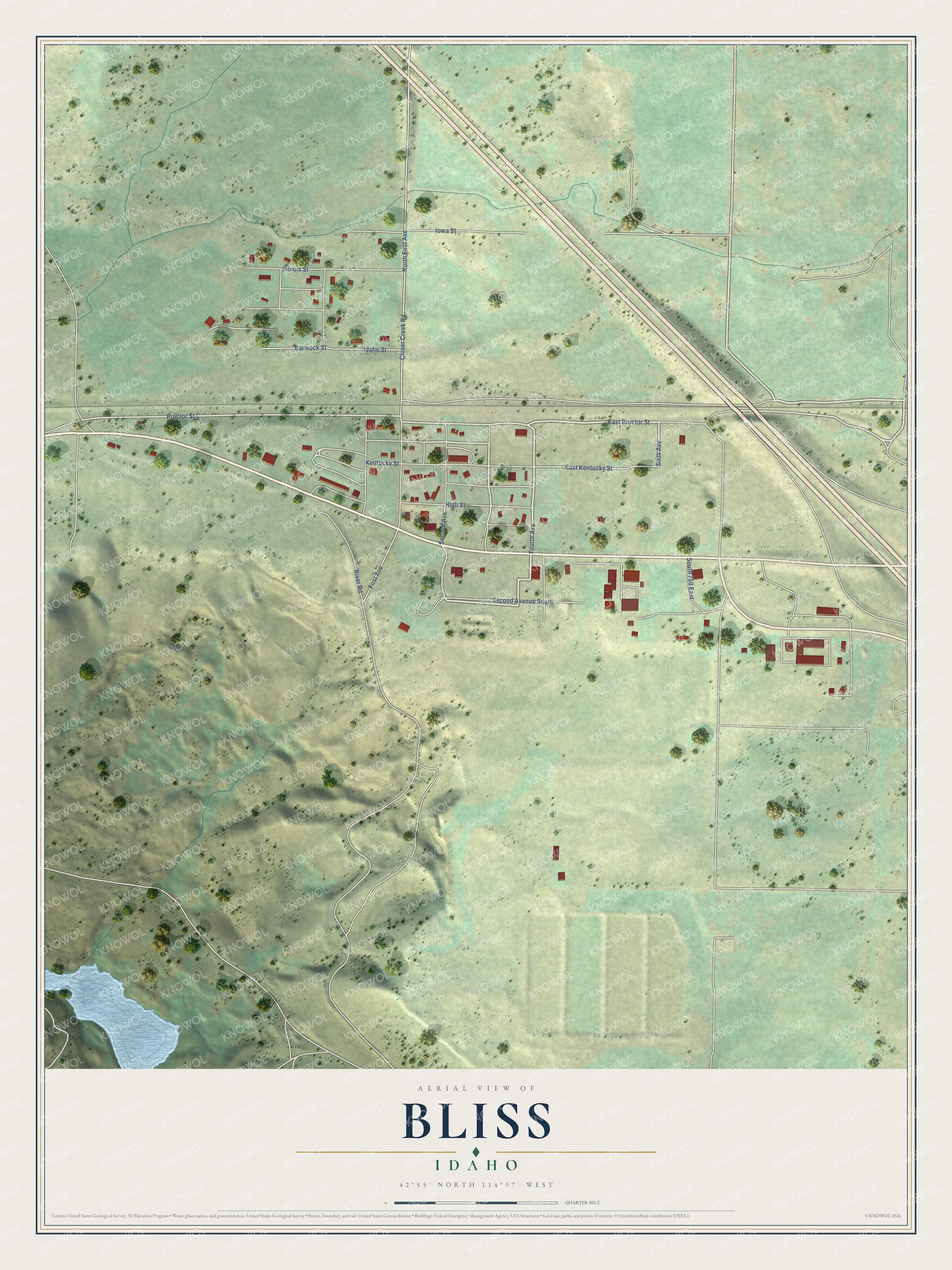 Watermarked full-map preview of Bliss, Idaho