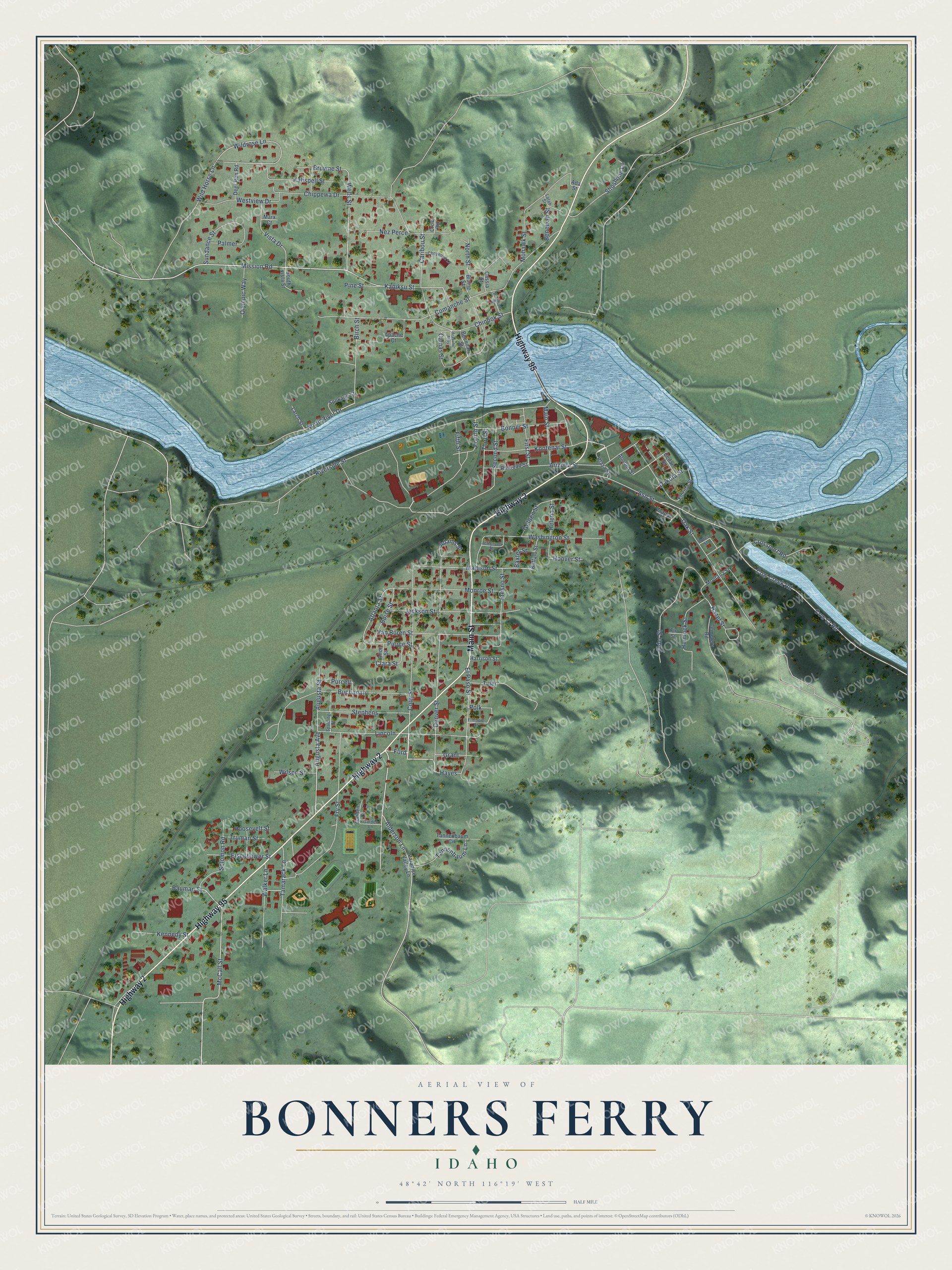Watermarked full-map preview of Bonners Ferry, Idaho