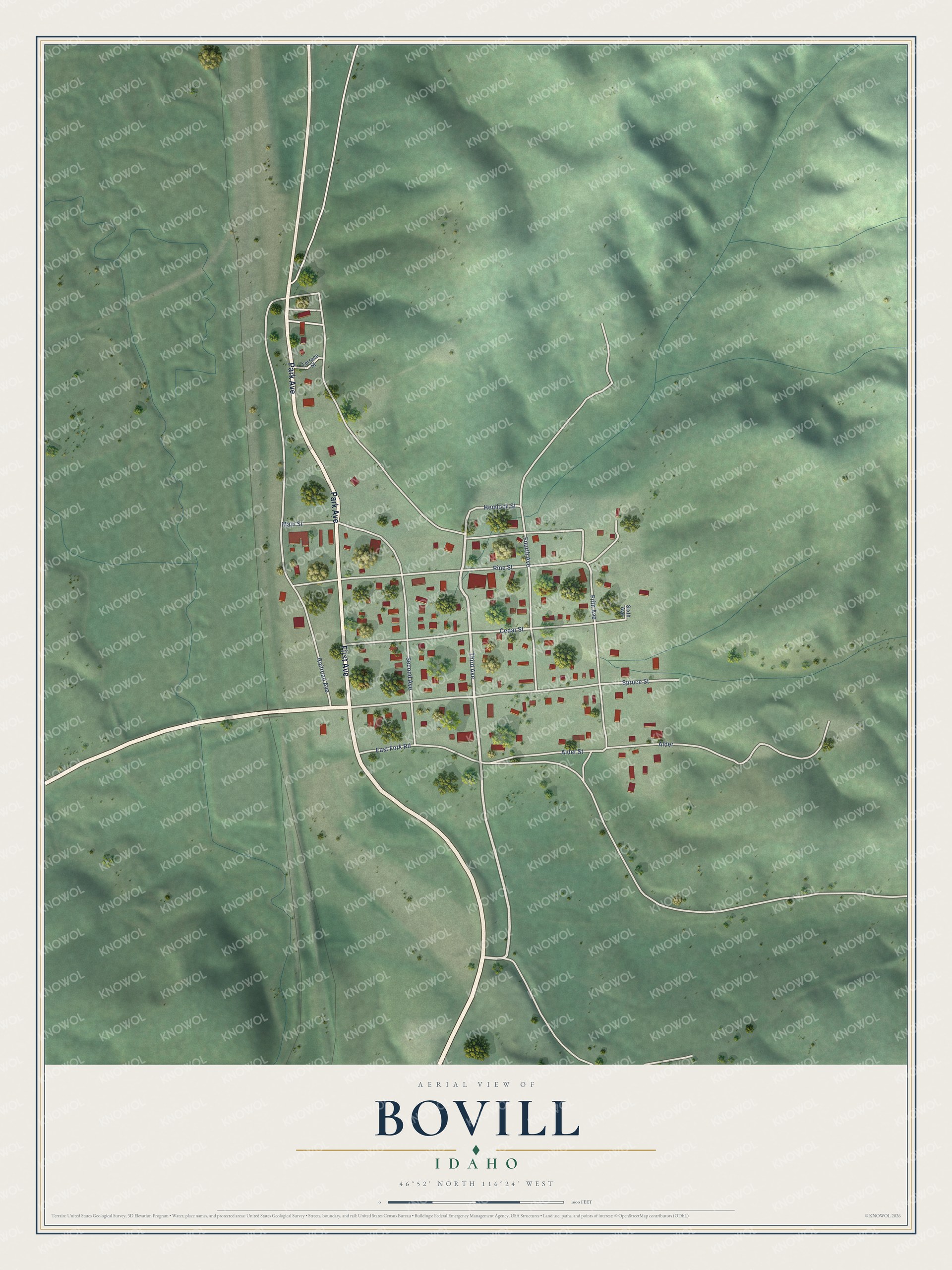 Watermarked full-map preview of Bovill, Idaho