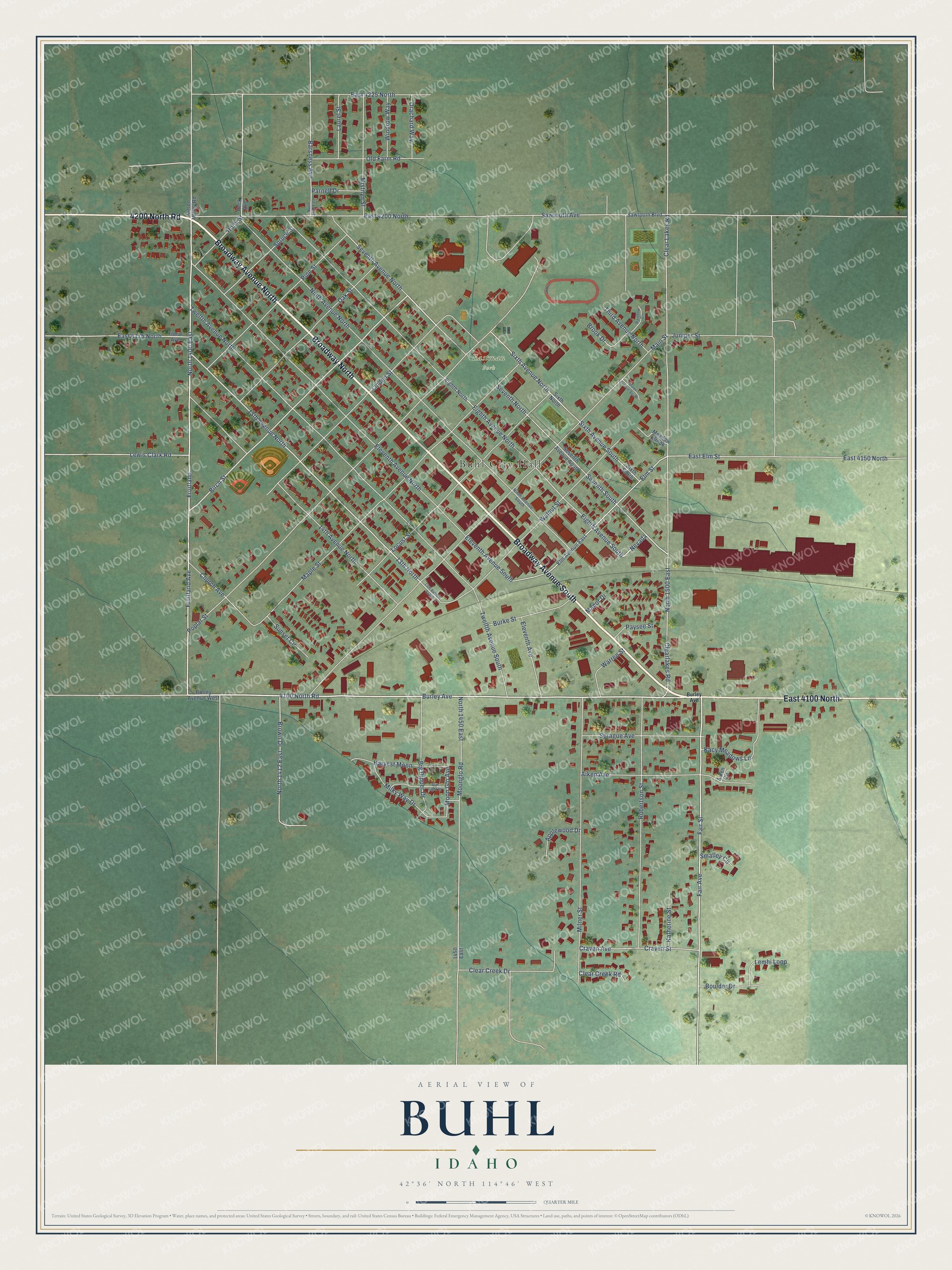 Watermarked full-map preview of Buhl, Idaho