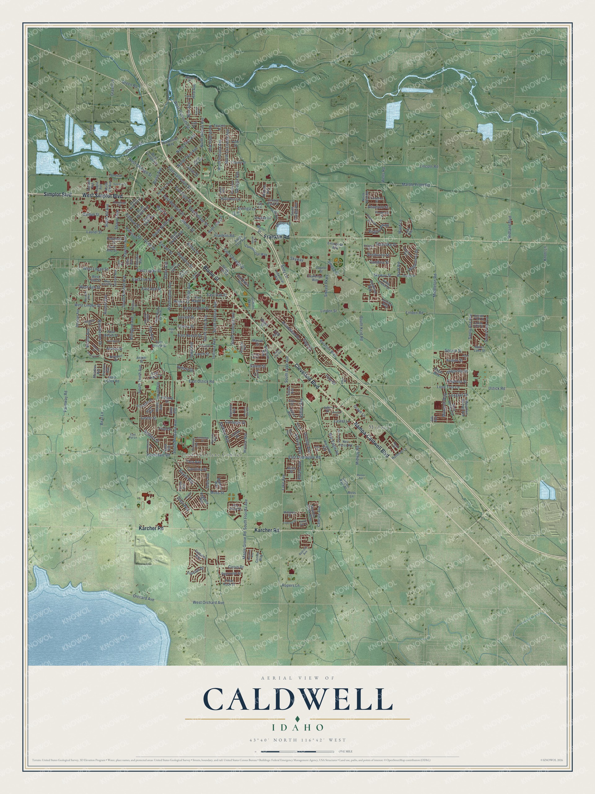 Watermarked full-map preview of Caldwell, Idaho