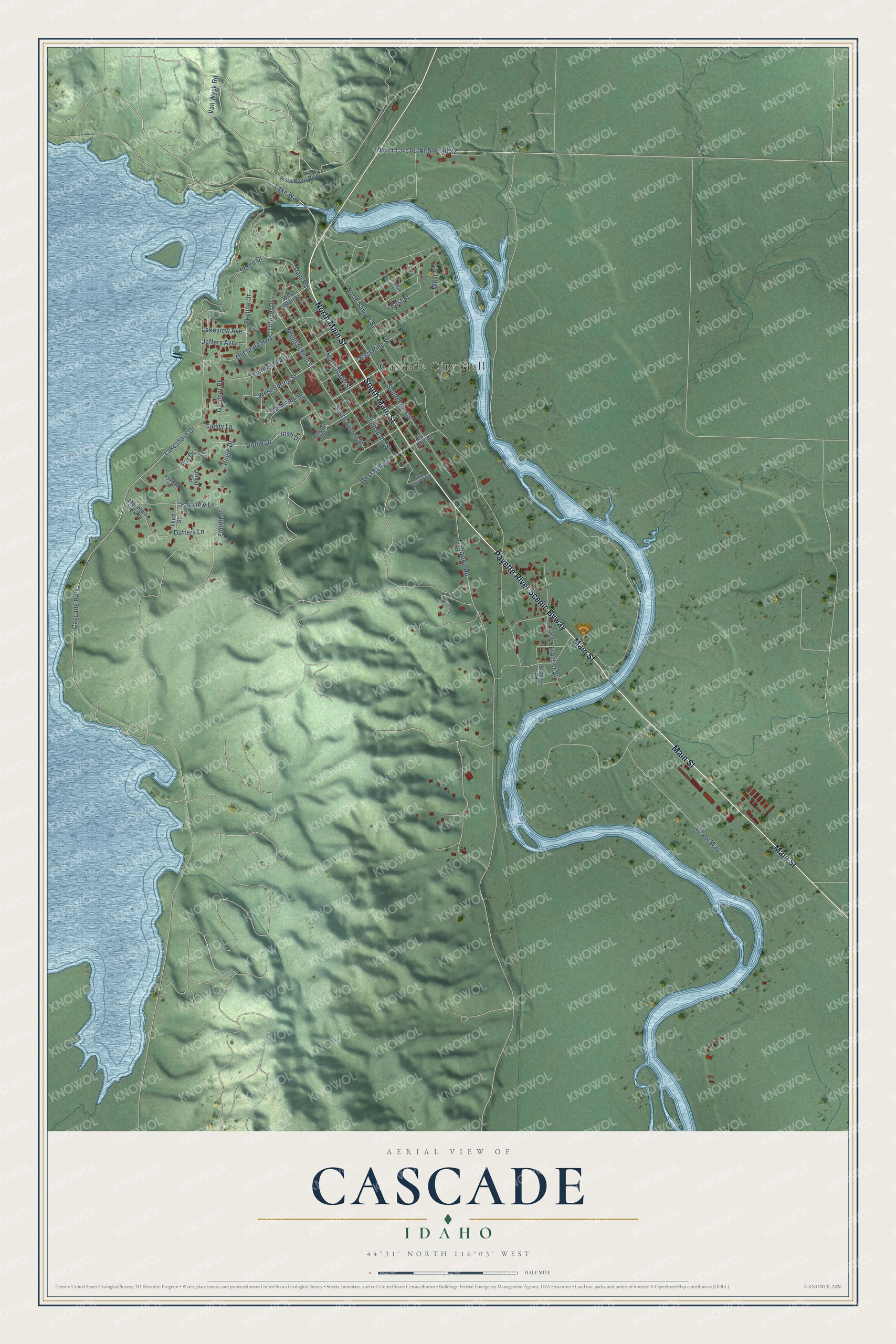 Watermarked full-map preview of Cascade, Idaho