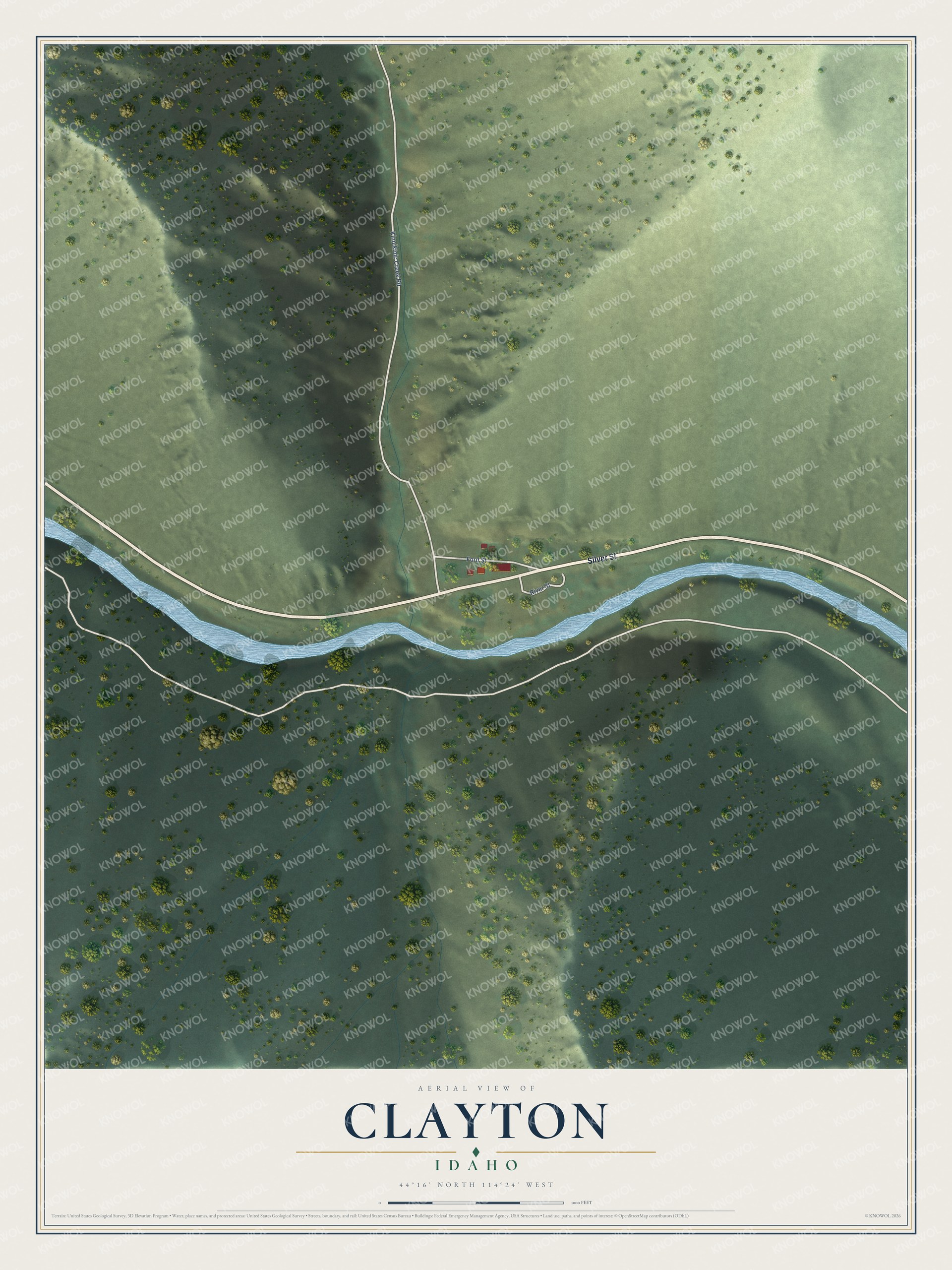 Watermarked full-map preview of Clayton, Idaho