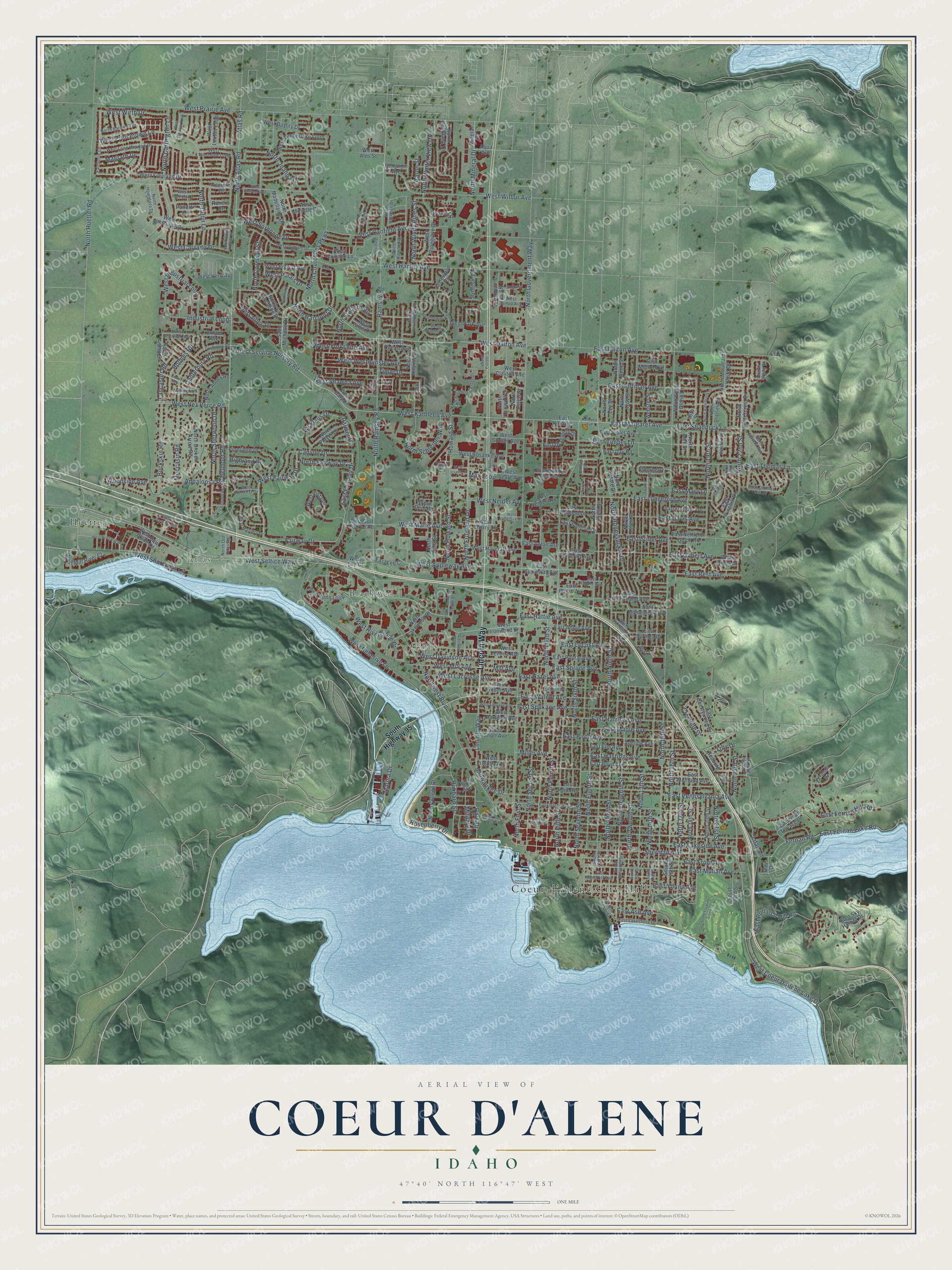 Watermarked full-map preview of Coeur d'Alene, Idaho