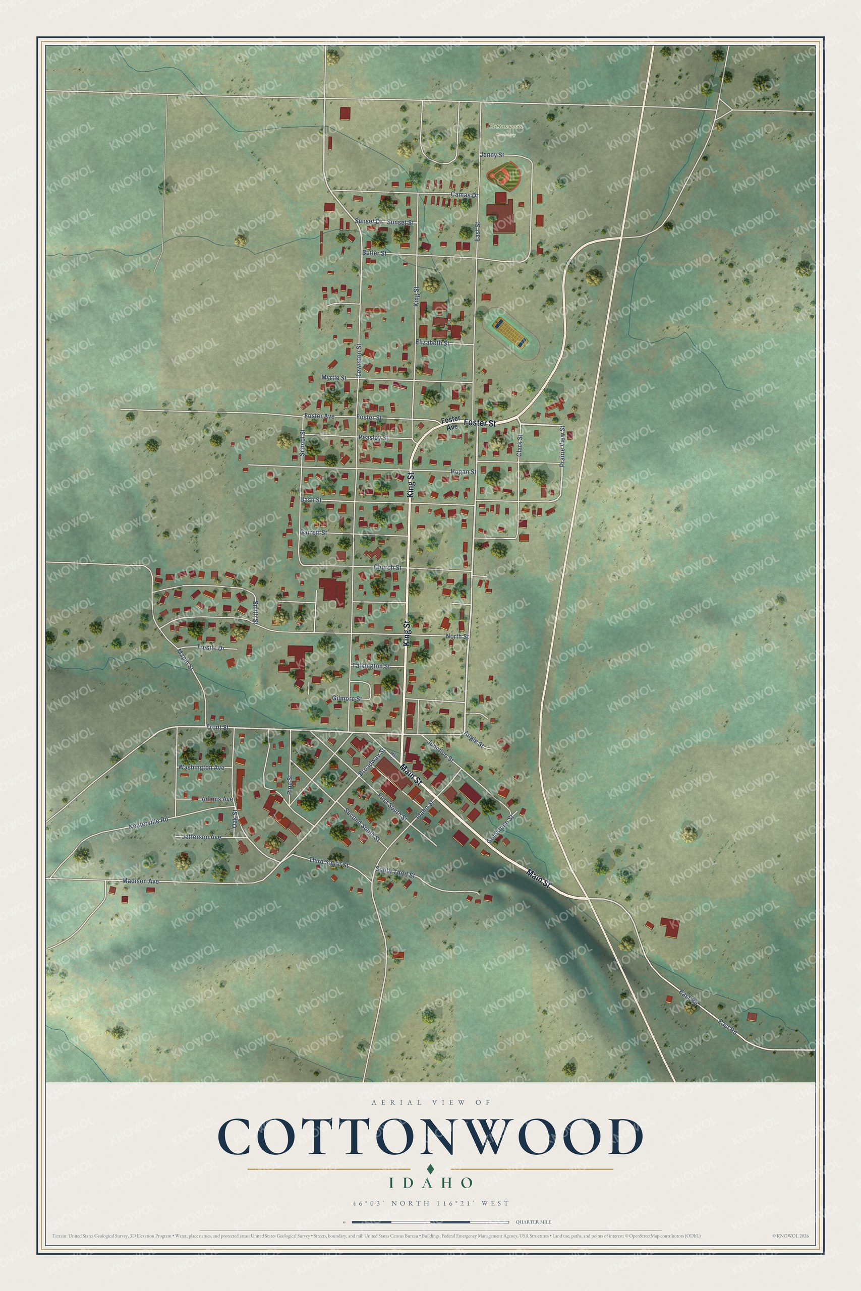 Watermarked full-map preview of Cottonwood, Idaho